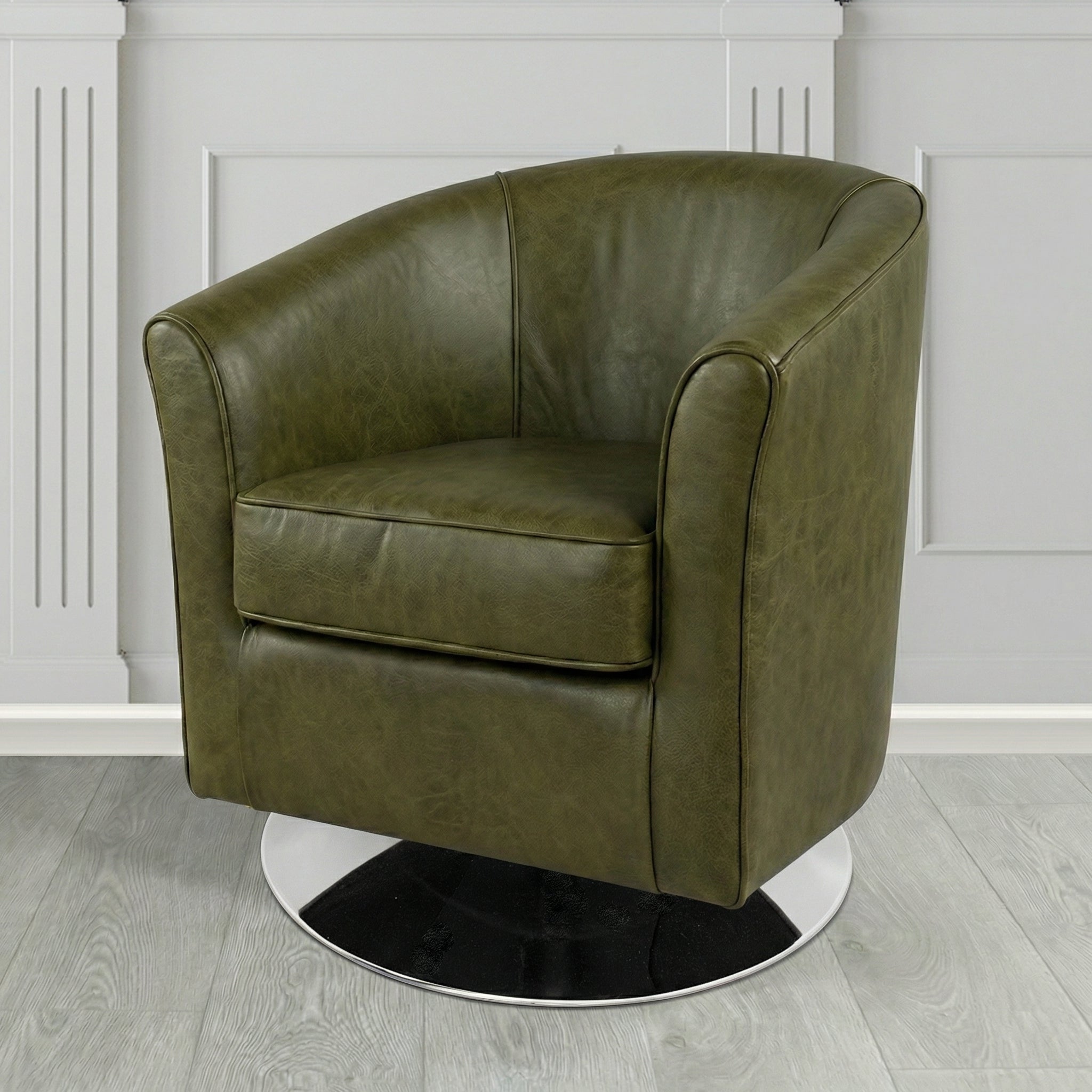 Devon Swivel Tub Chair in Crest Leather Saloon Semi-Aniline Crib 5 Genuine Leather