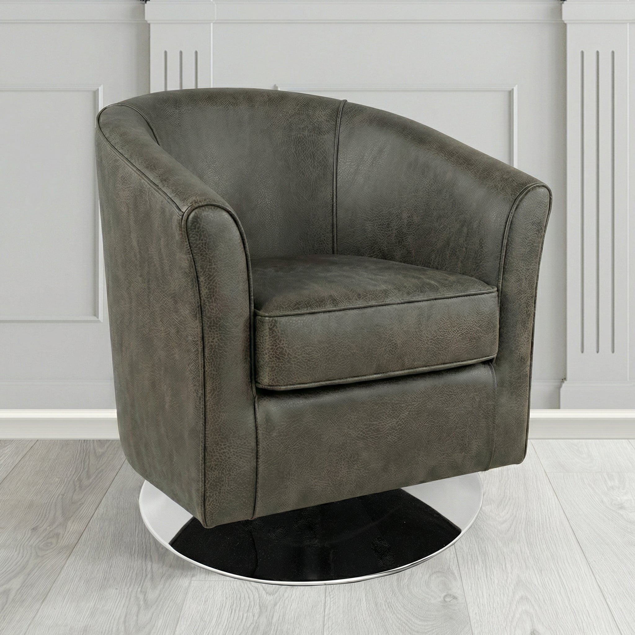 Devon Swivel Tub Chair in Crest Leather Saloon Semi-Aniline Crib 5 Genuine Leather