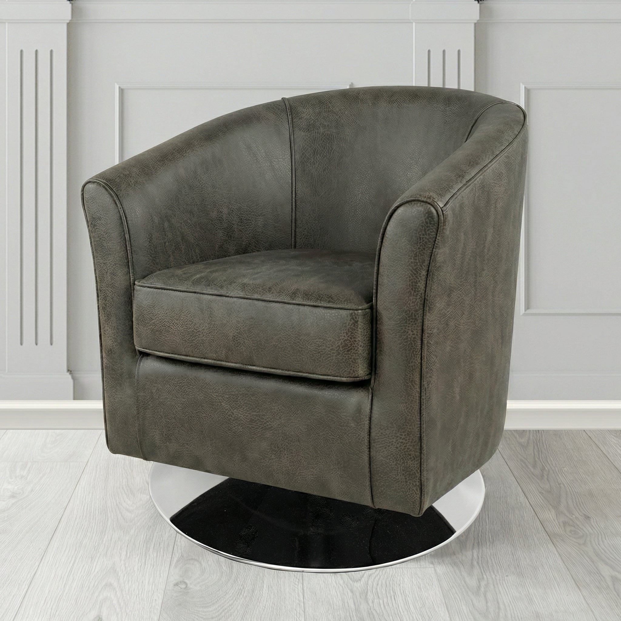 Devon Swivel Tub Chair in Crest Leather Saloon Semi-Aniline Crib 5 Genuine Leather