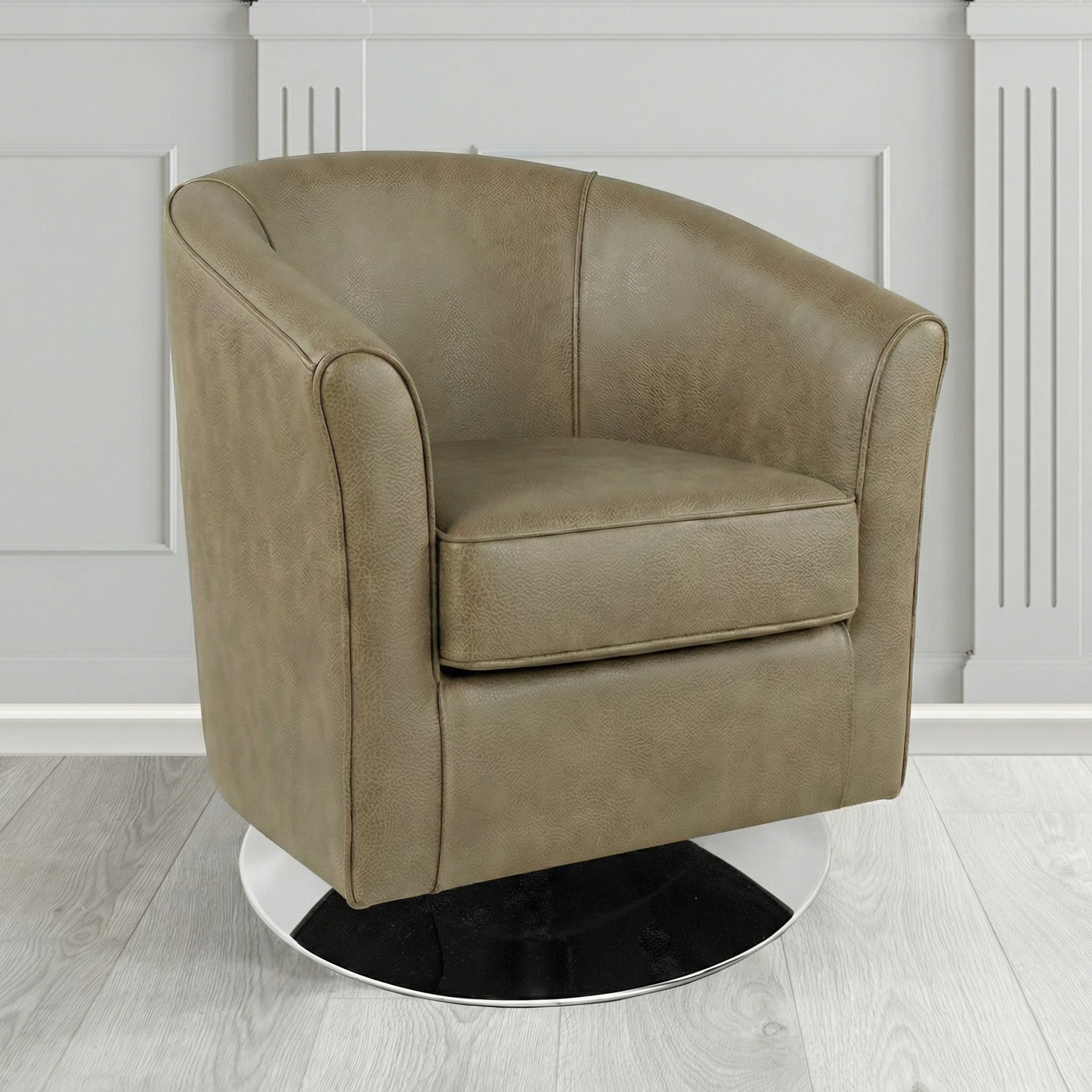 Devon Swivel Tub Chair in Crest Leather Saloon Semi-Aniline Crib 5 Genuine Leather