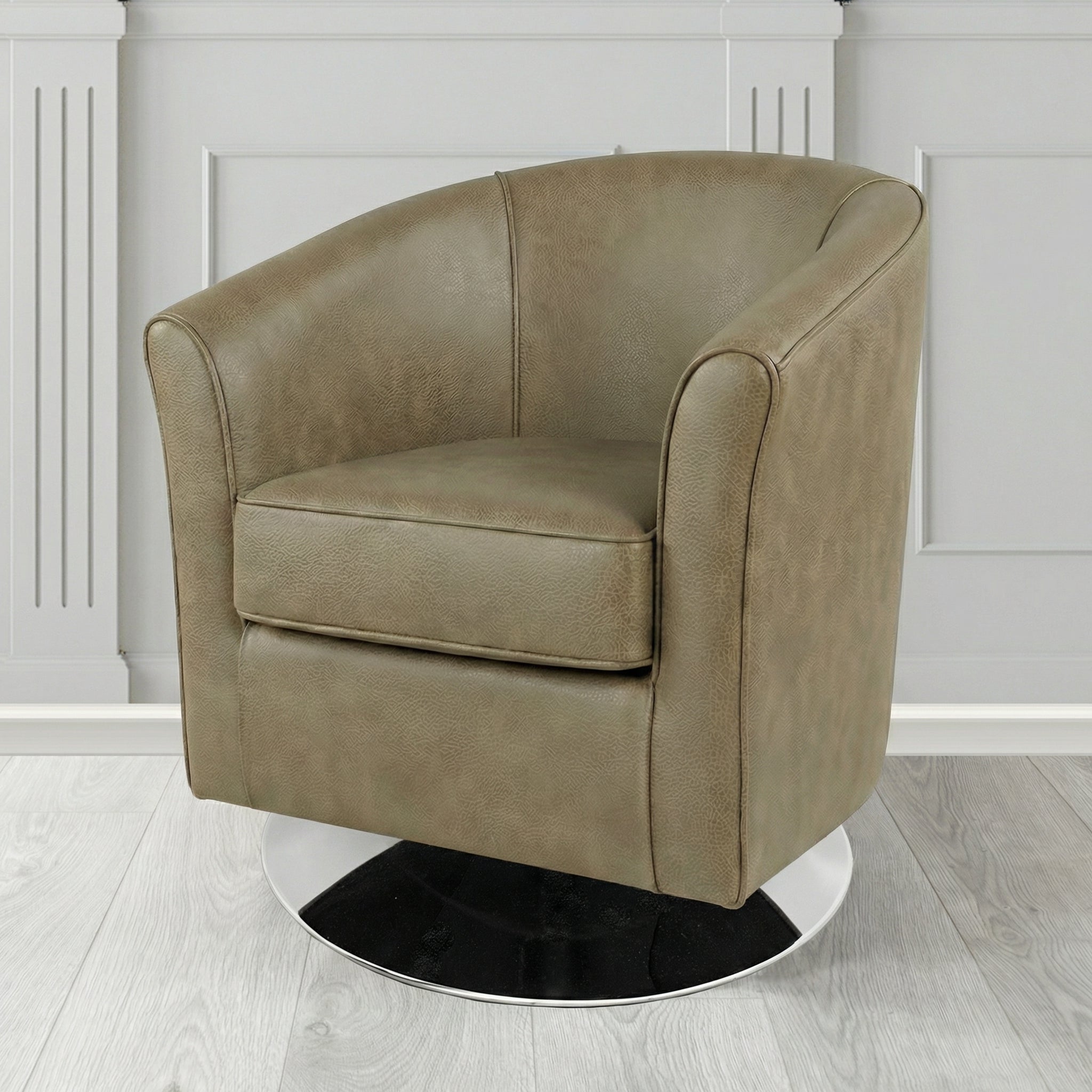 Devon Swivel Tub Chair in Crest Leather Saloon Semi-Aniline Crib 5 Genuine Leather