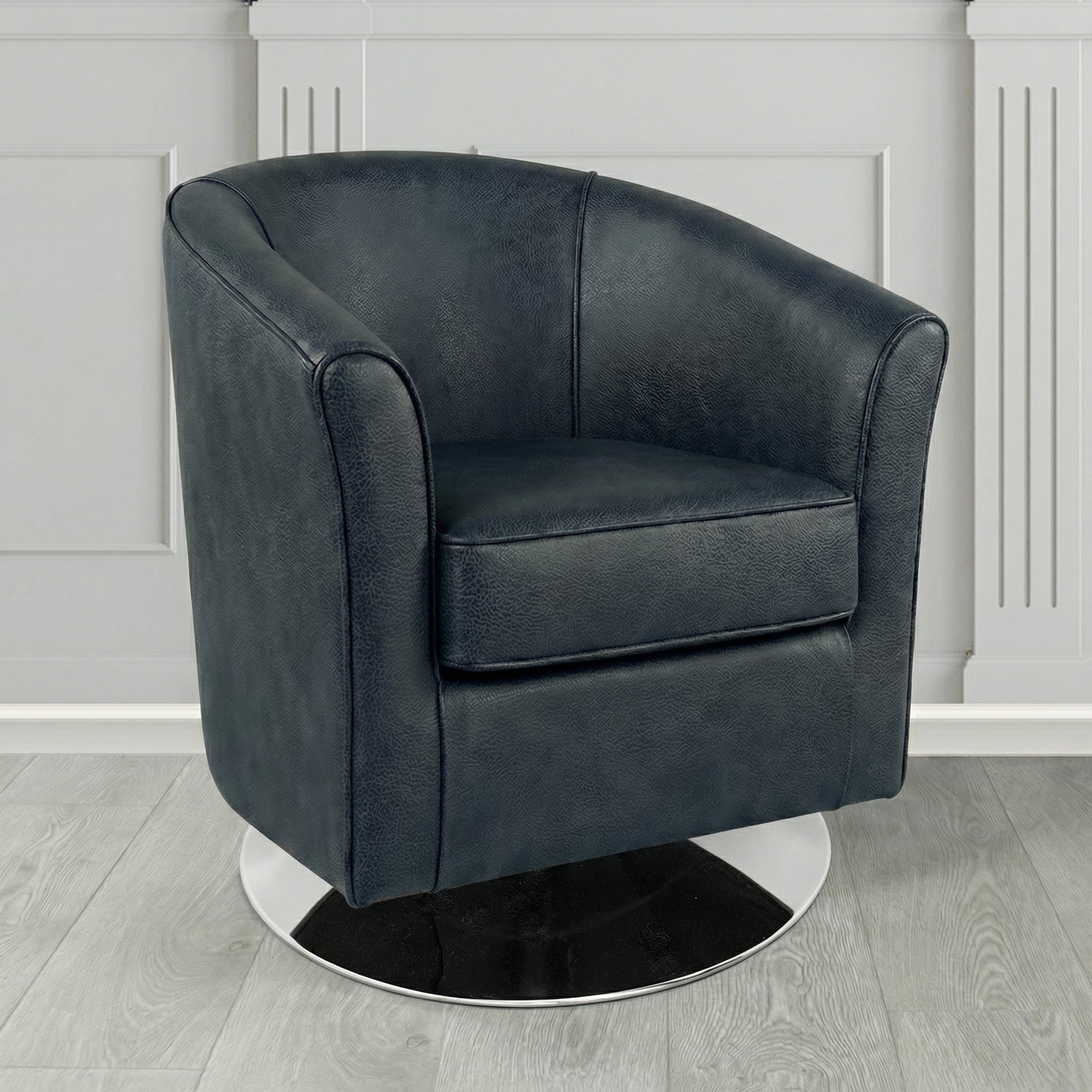 Devon Swivel Tub Chair in Crest Leather Saloon Semi-Aniline Crib 5 Genuine Leather