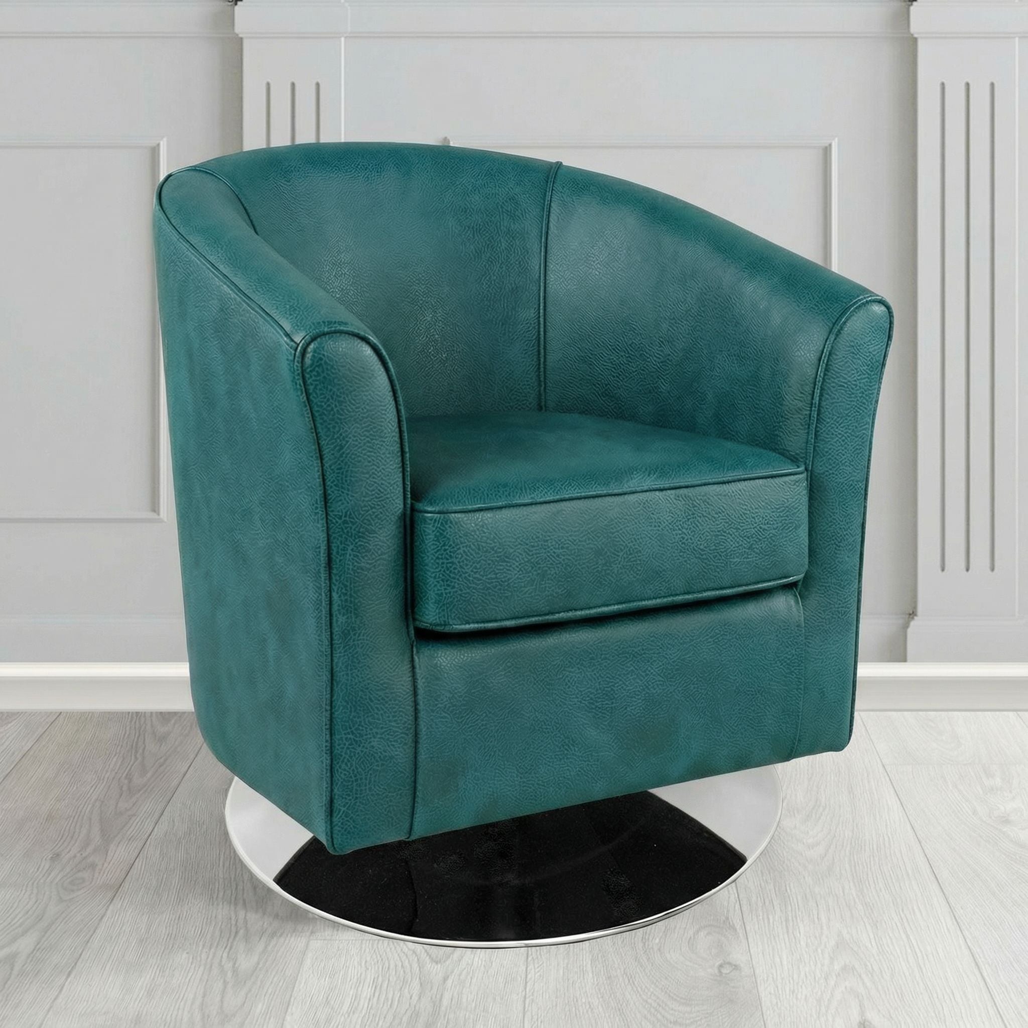 Devon Swivel Tub Chair in Crest Leather Saloon Semi-Aniline Crib 5 Genuine Leather