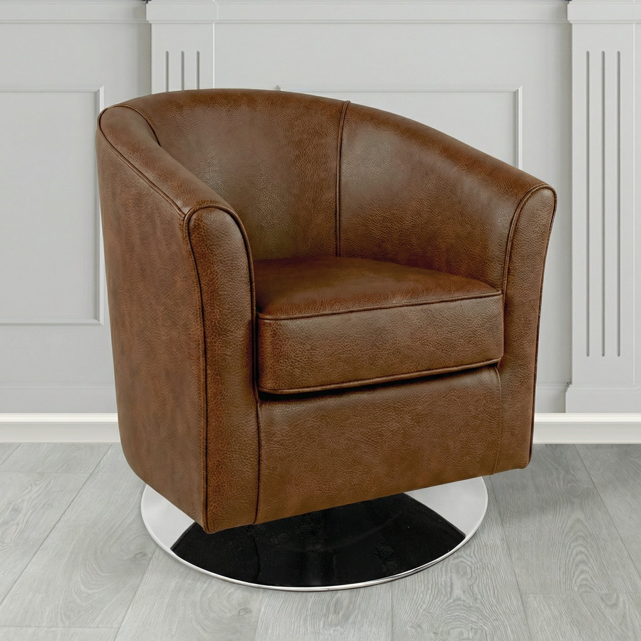 Devon Swivel Tub Chair in Crest Leather Saloon Semi-Aniline Crib 5 Genuine Leather