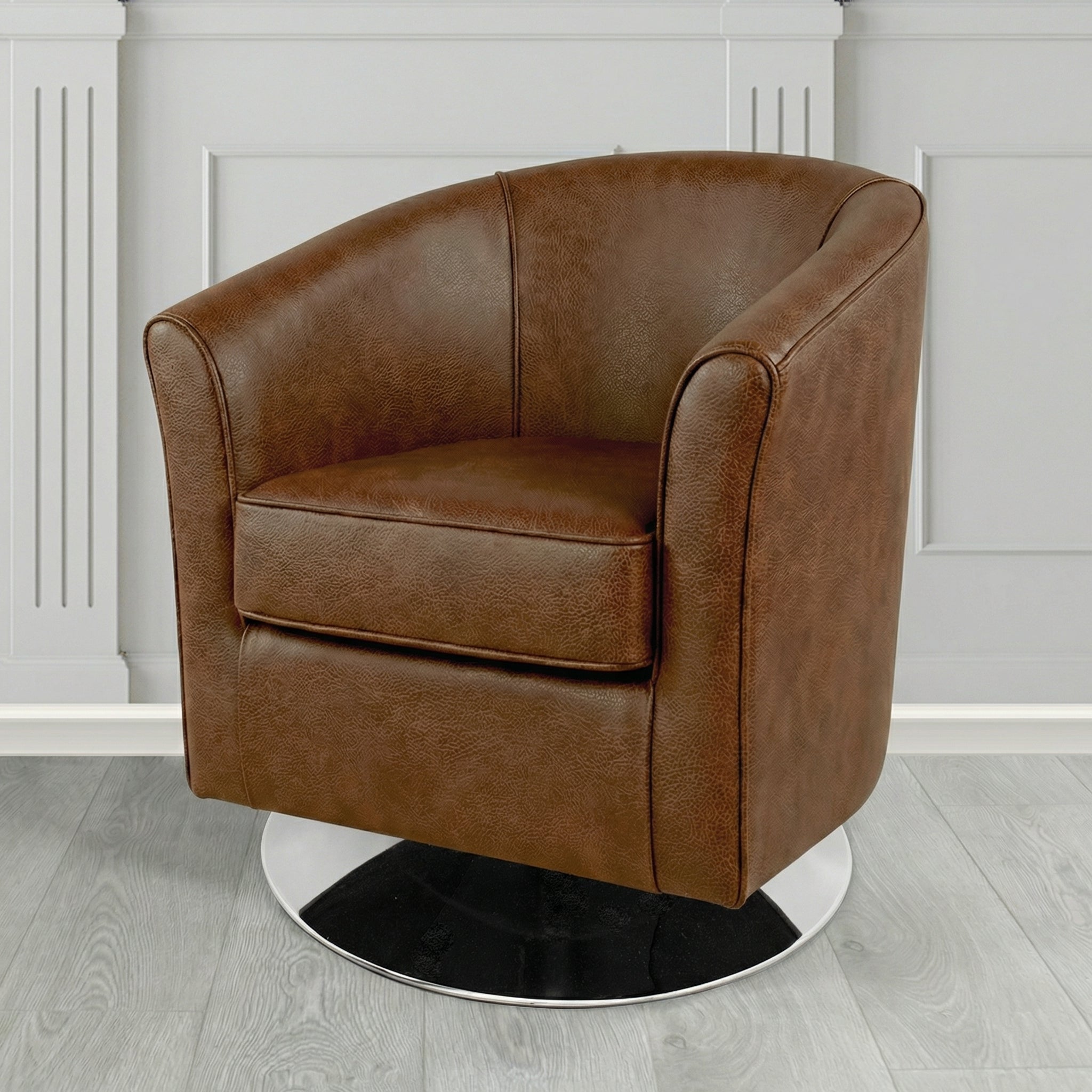 Devon Swivel Tub Chair in Crest Leather Saloon Semi-Aniline Crib 5 Genuine Leather
