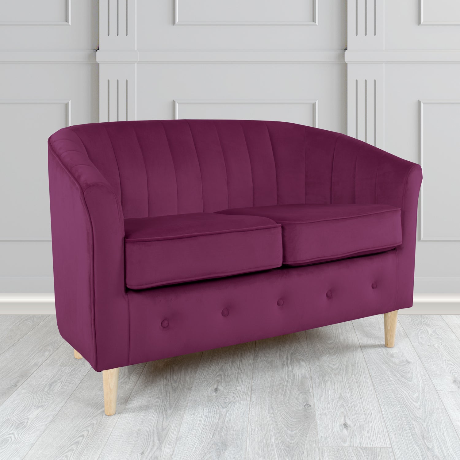 Doha 2 Seater Tub Sofa in Tubz Monaco Plain Velvet Fabric