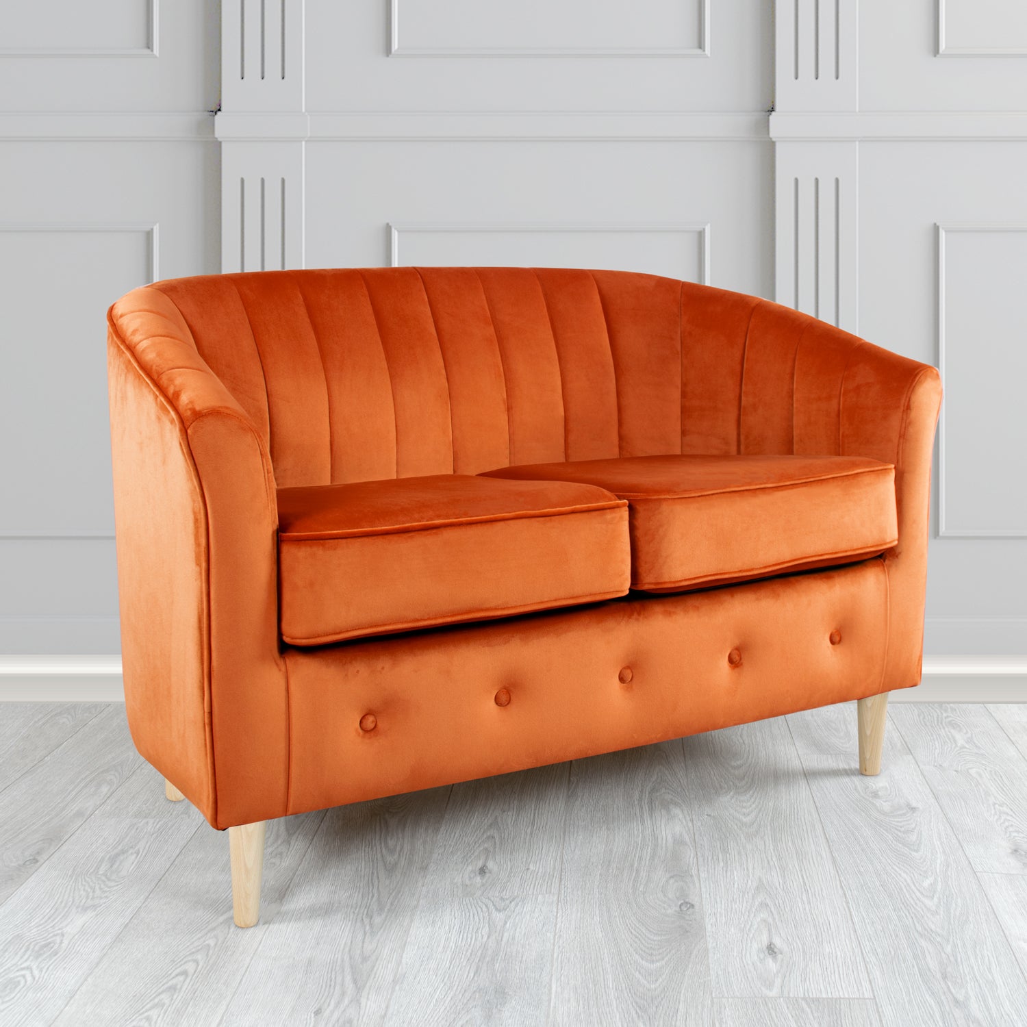 Doha 2 Seater Tub Sofa in Tubz Monaco Plain Velvet Fabric