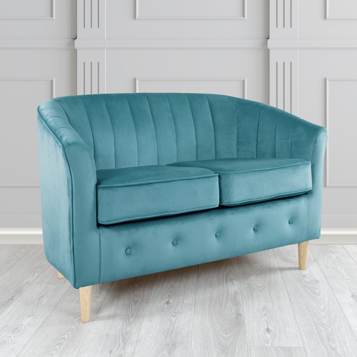 Doha 2 Seater Tub Sofa in Tubz Monaco Plain Velvet Fabric