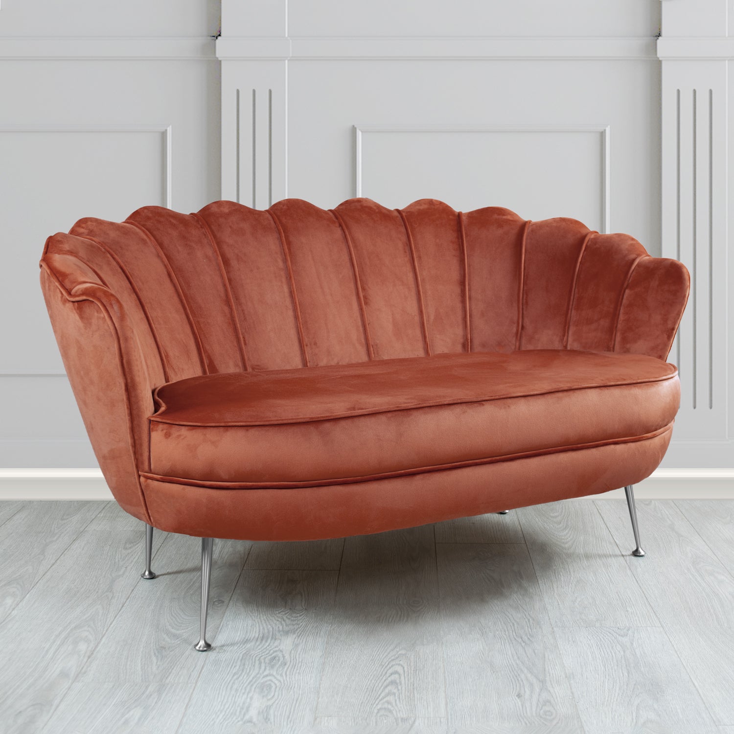 Olivia 2 Seater Shell Sofa in Sapore Crib 5 Velvet Fabric