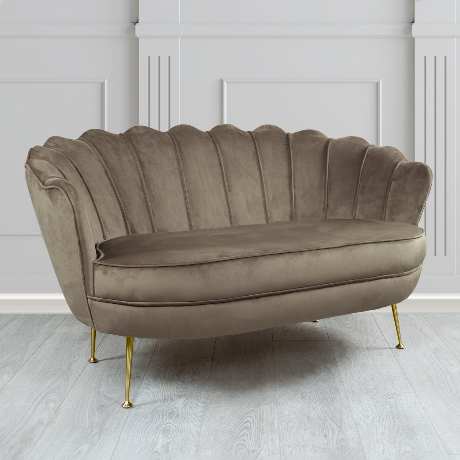 Olivia 2 Seater Shell Sofa in Cristina Marrone Passione Velvet Fabric