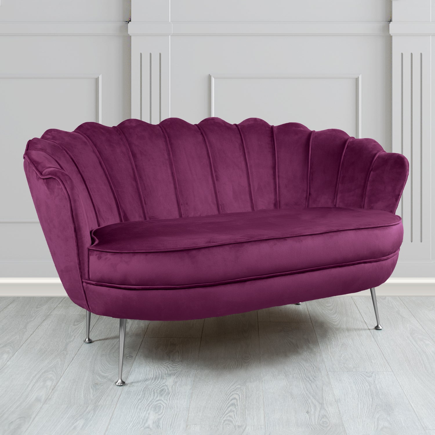 Olivia 2 Seater Shell Sofa in Tubz Monaco Plain Velvet Fabric
