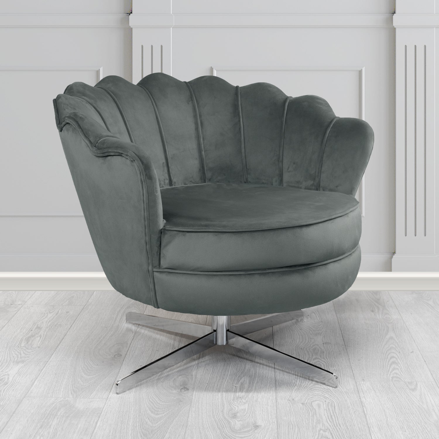 Olivia Swivel Shell Tub Chair in Passione Velvet Fabric