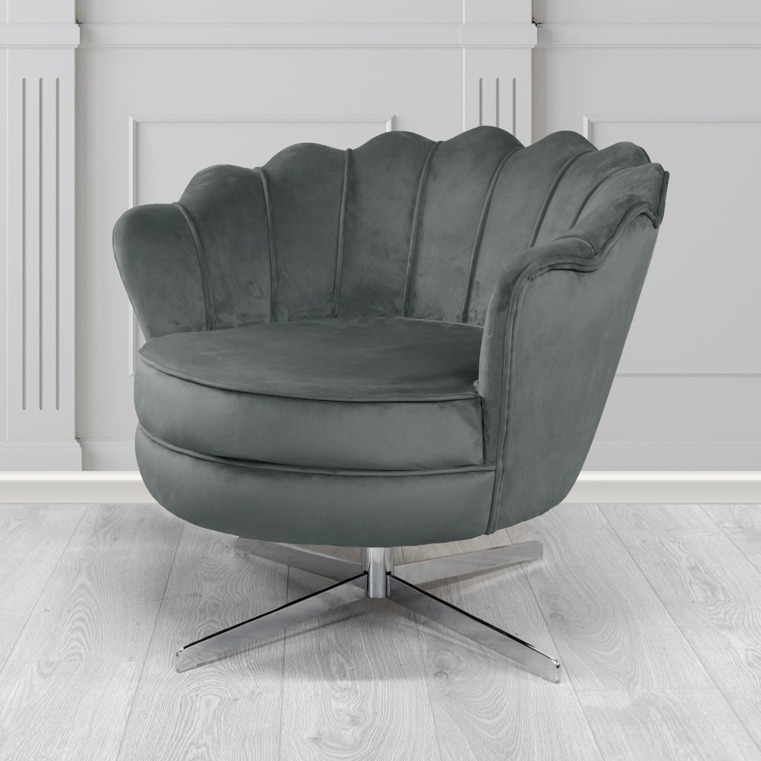 Olivia Swivel Shell Tub Chair in Passione Velvet Fabric