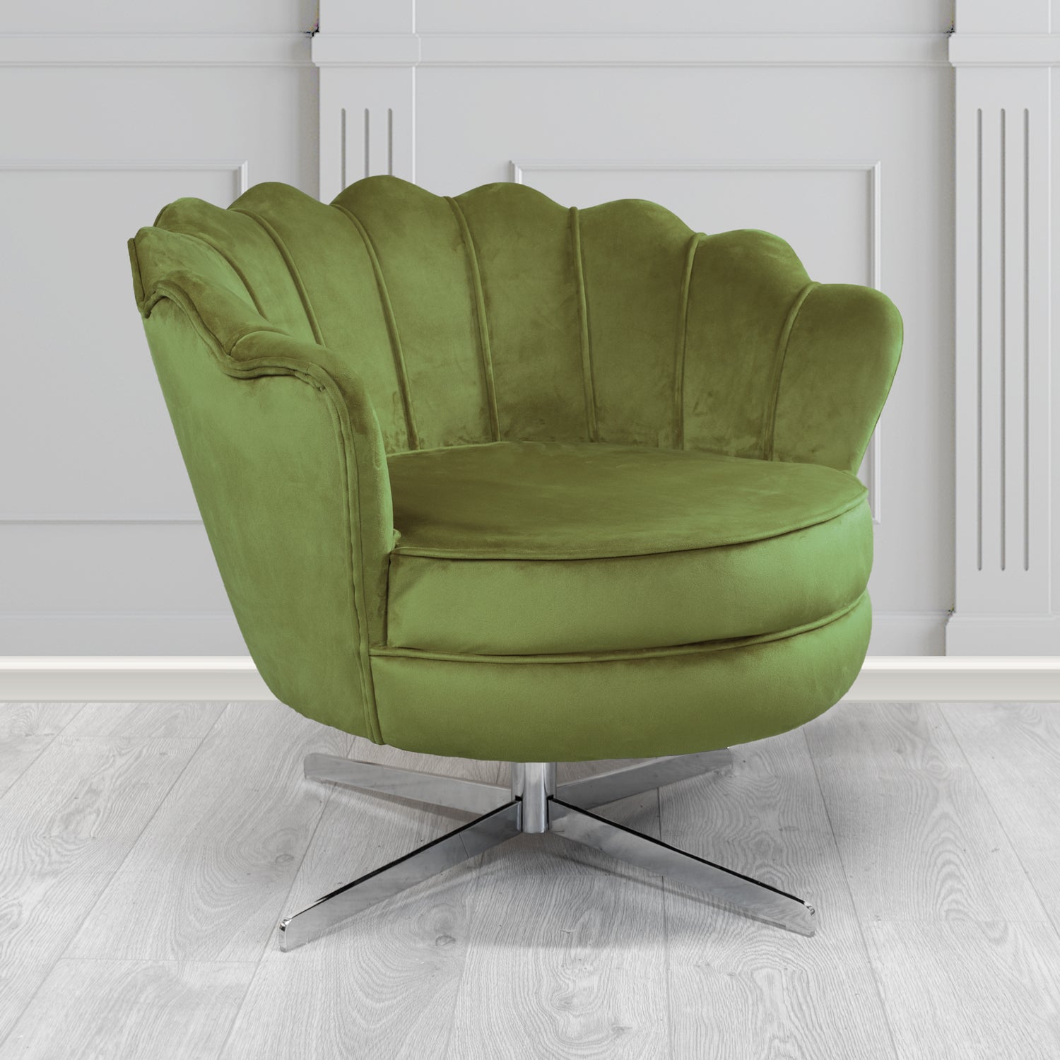 Olivia Swivel Shell Tub Chair in Passione Velvet Fabric