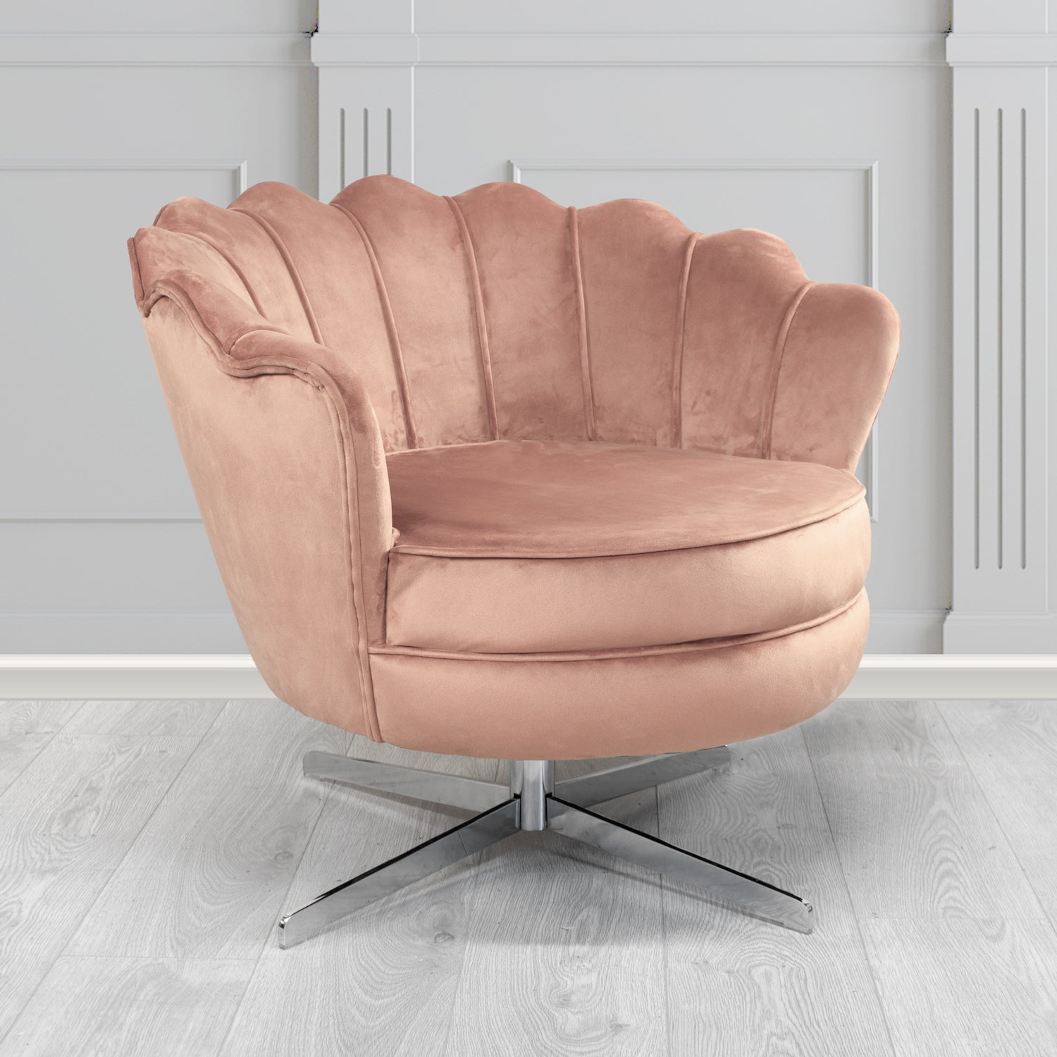 Olivia Swivel Shell Tub Chair in Passione Velvet Fabric