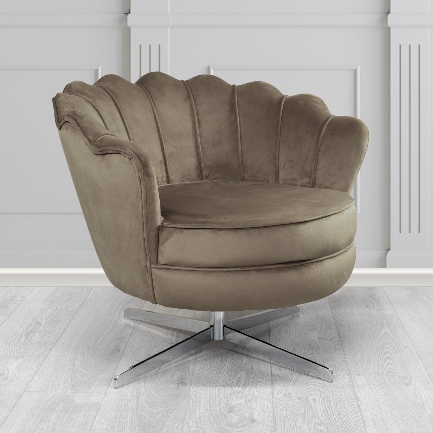 Olivia Swivel Shell Tub Chair in Passione Velvet Fabric