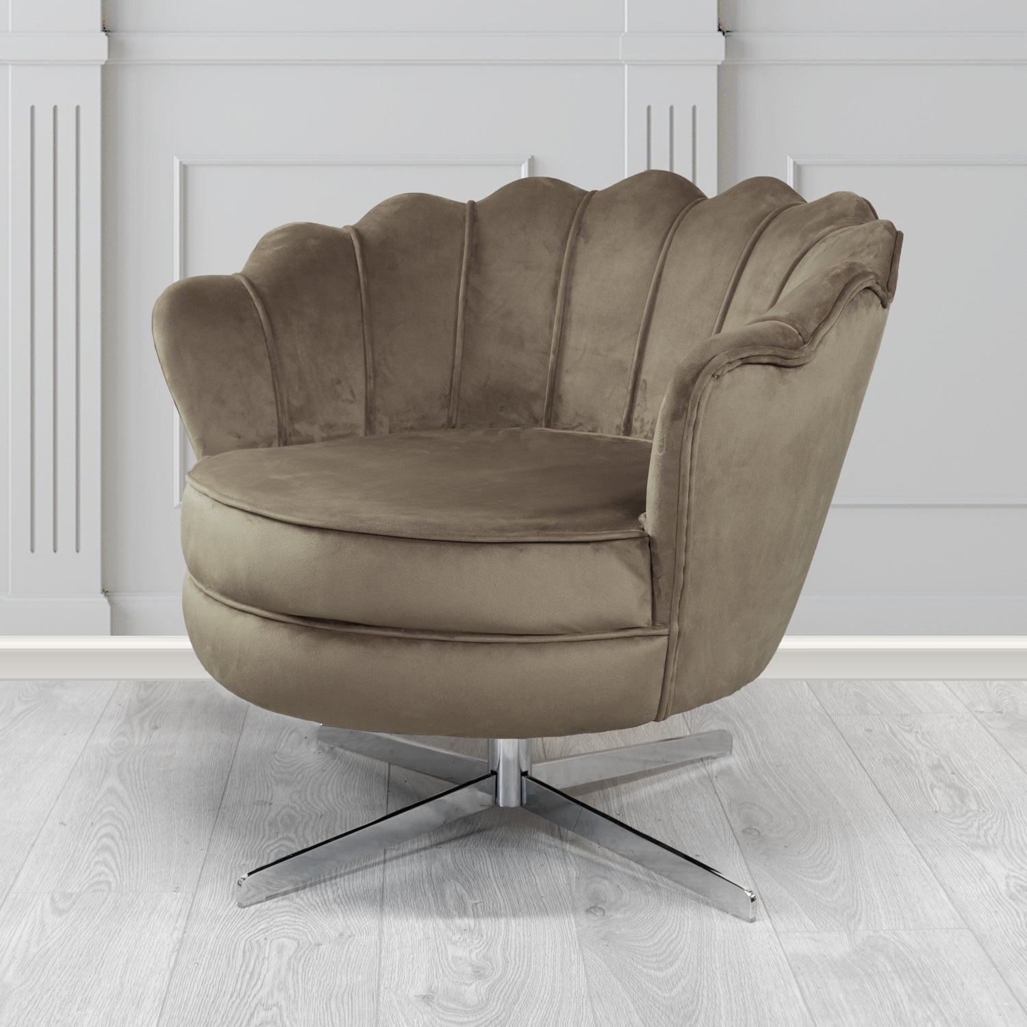 Olivia Swivel Shell Tub Chair in Passione Velvet Fabric