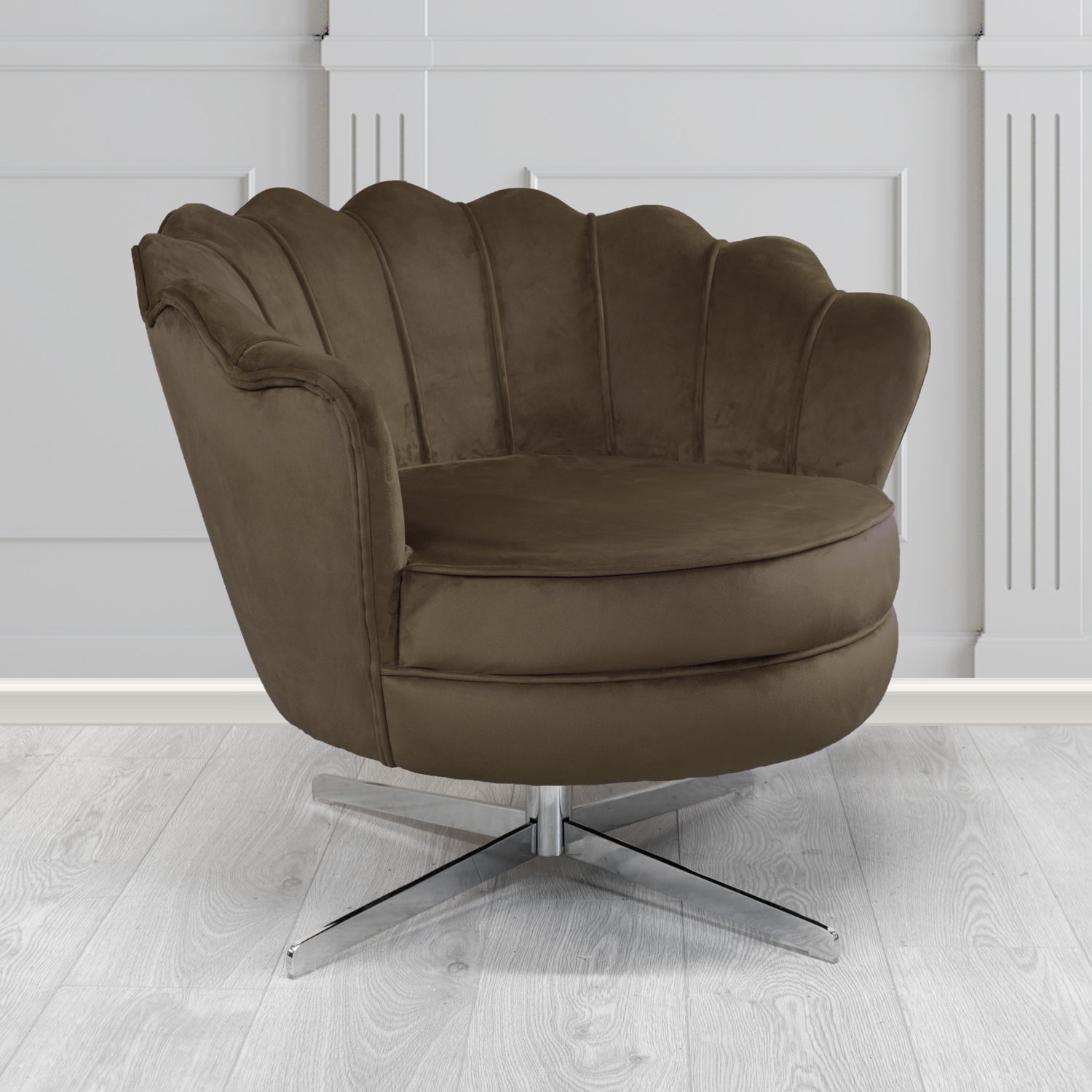 Olivia Swivel Shell Tub Chair in Sapore Crib 5 Velvet Fabric