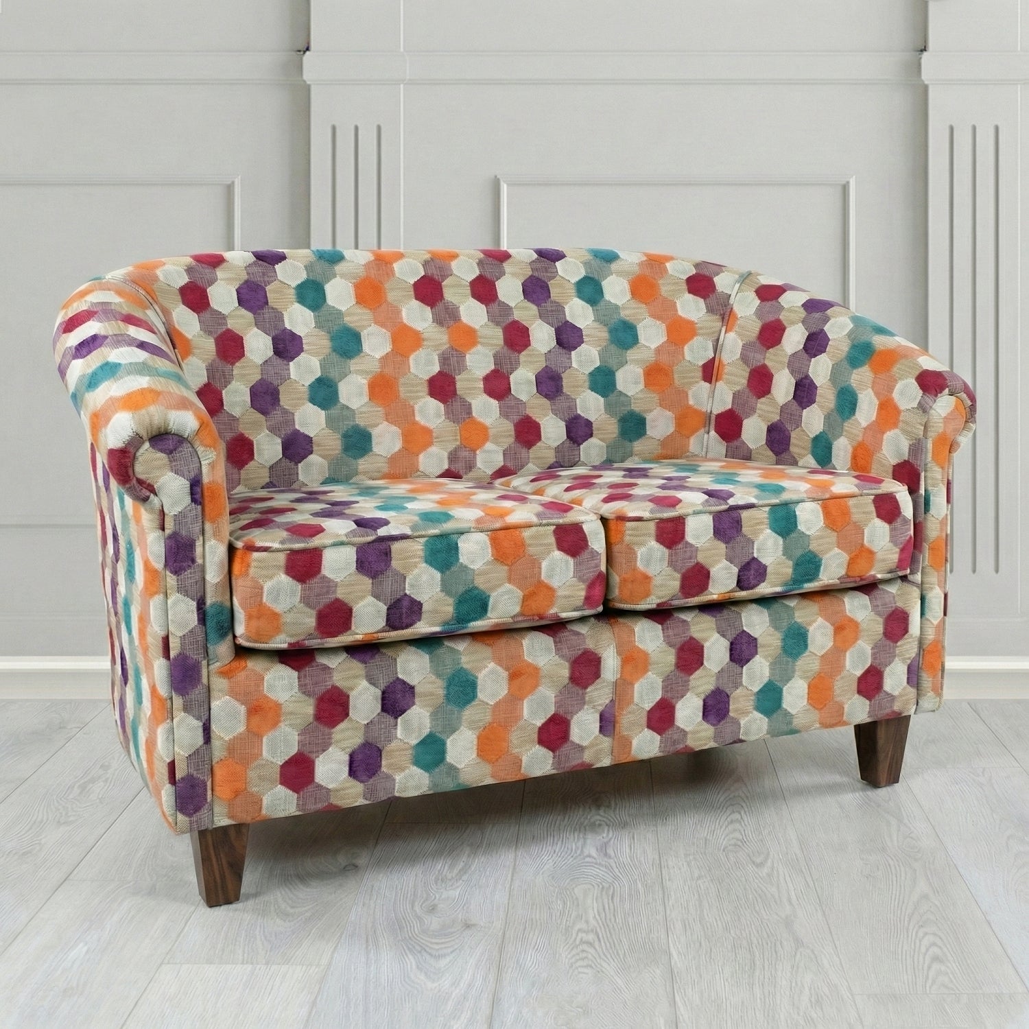 Siena 2 Seater Tub Sofa in Cristina Marrone Extravaganza Honeycomb Velvet Pattern Fabric