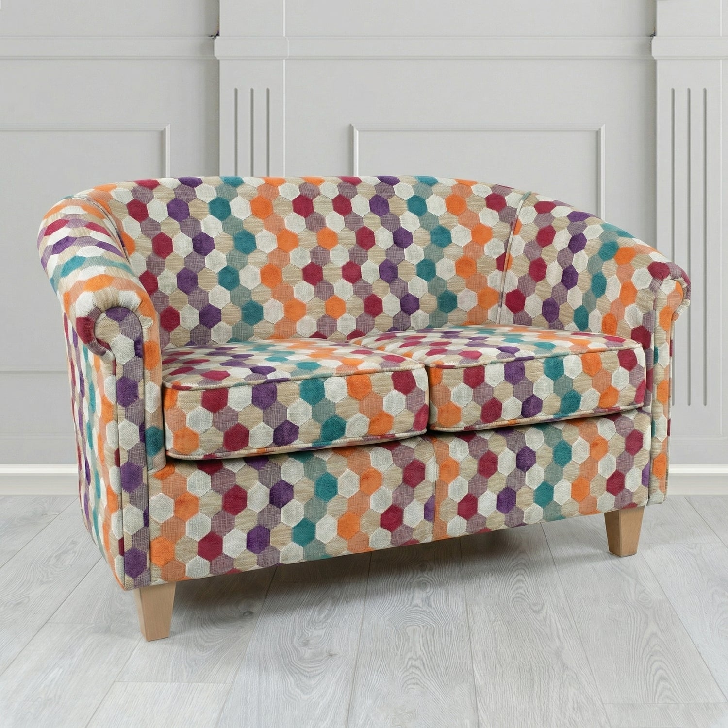 Siena 2 Seater Tub Sofa in Cristina Marrone Extravaganza Honeycomb Velvet Pattern Fabric