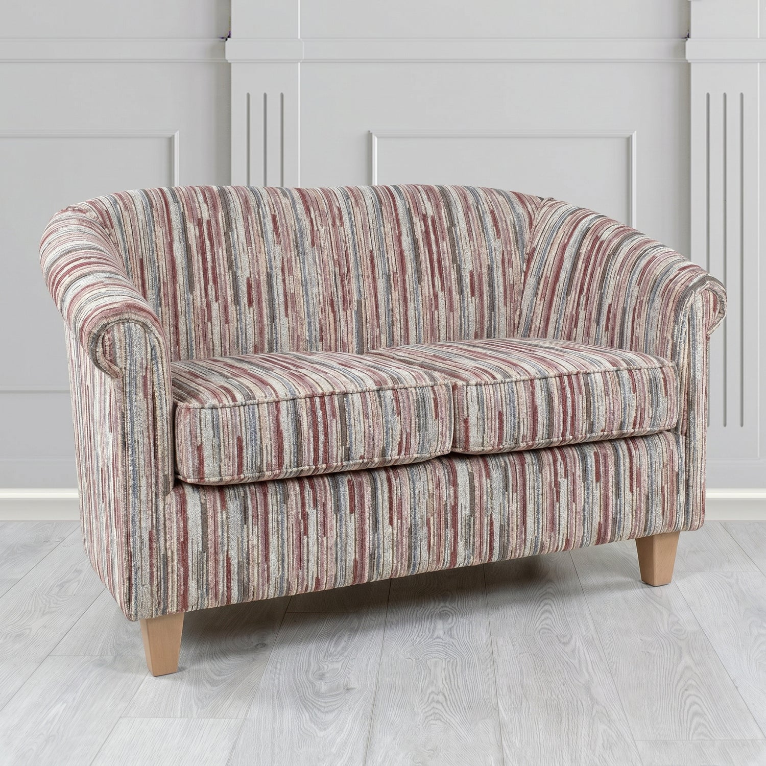 Siena 2 Seater Tub Sofa in Cristina Marrone Extravaganza Stripe Fabric