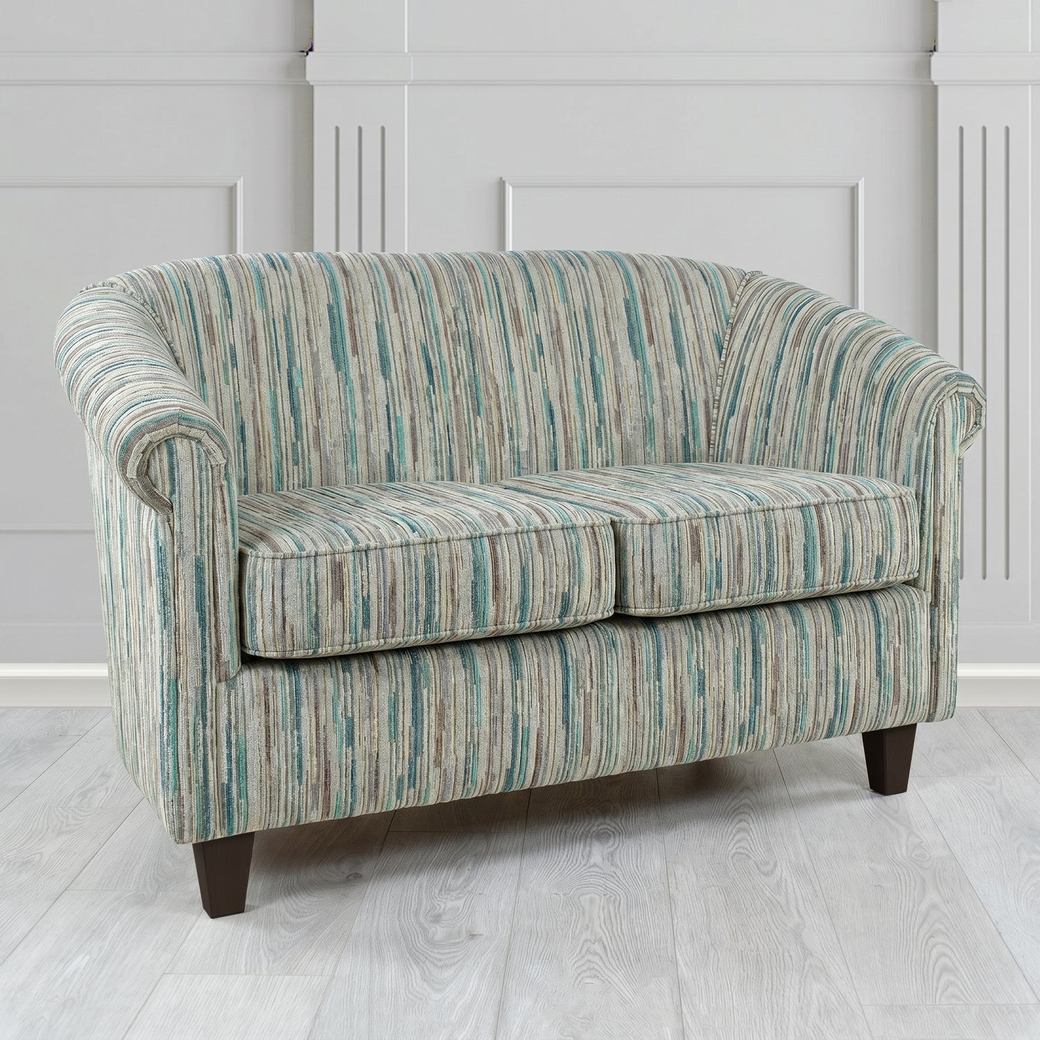 Siena 2 Seater Tub Sofa in Cristina Marrone Extravaganza Stripe Fabric