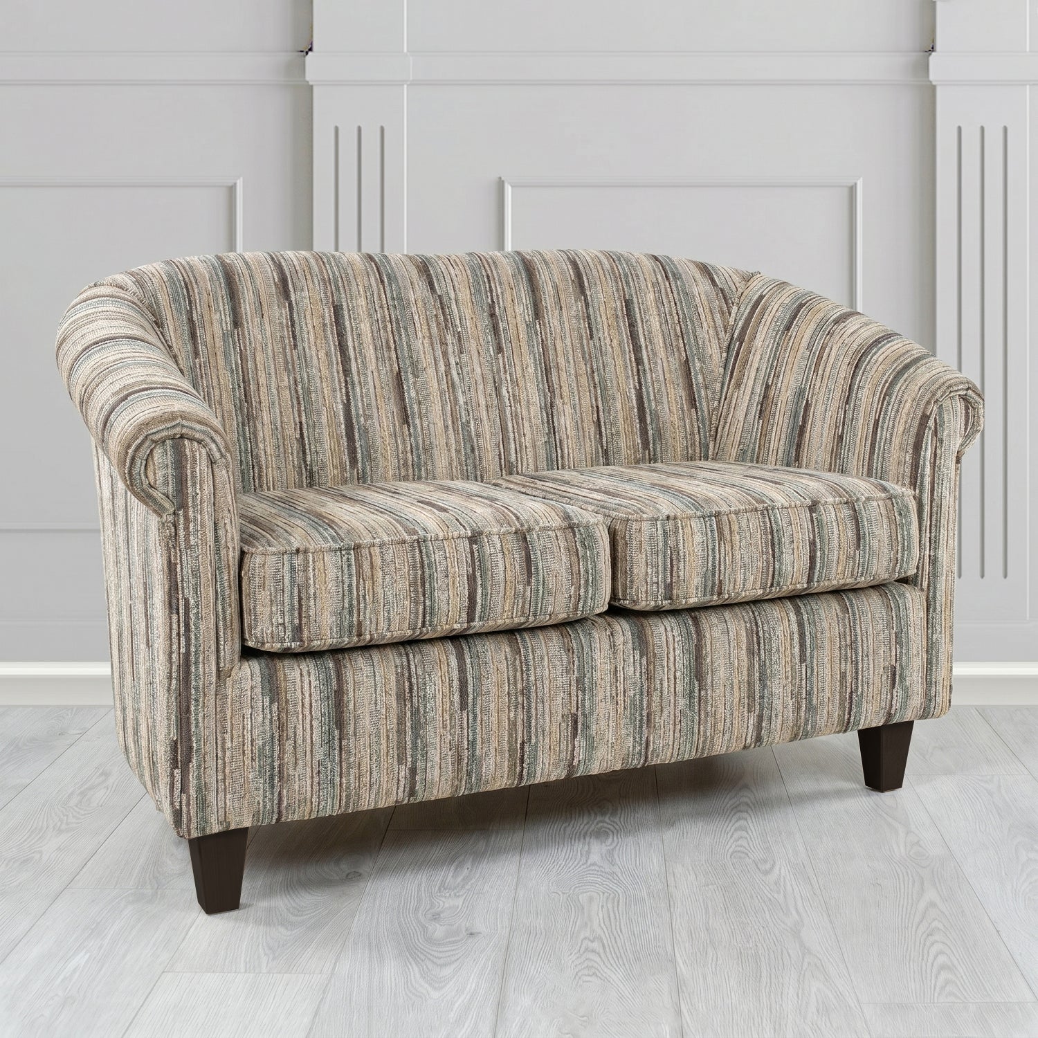 Siena 2 Seater Tub Sofa in Cristina Marrone Extravaganza Stripe Fabric