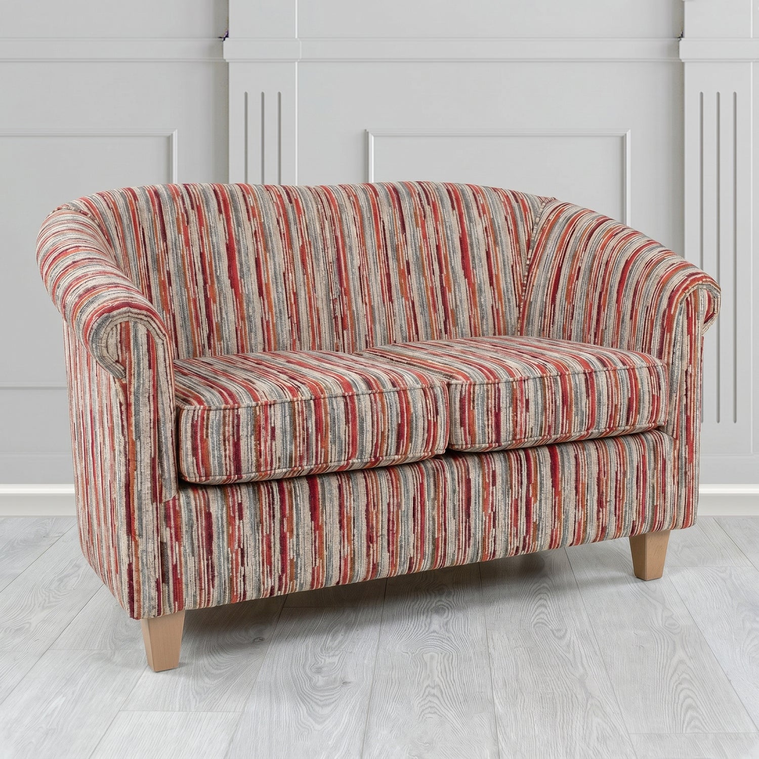 Siena 2 Seater Tub Sofa in Cristina Marrone Extravaganza Stripe Fabric