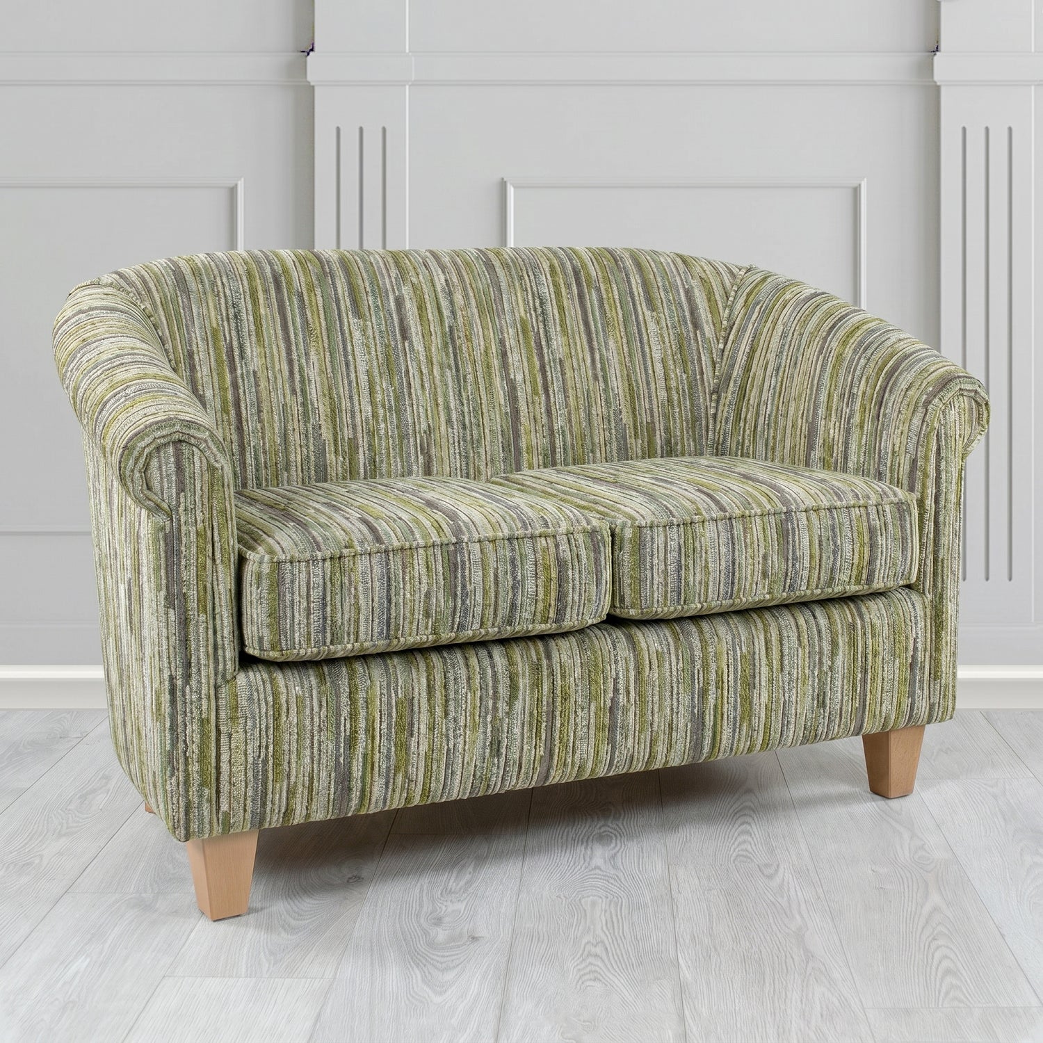 Siena 2 Seater Tub Sofa in Cristina Marrone Extravaganza Stripe Fabric