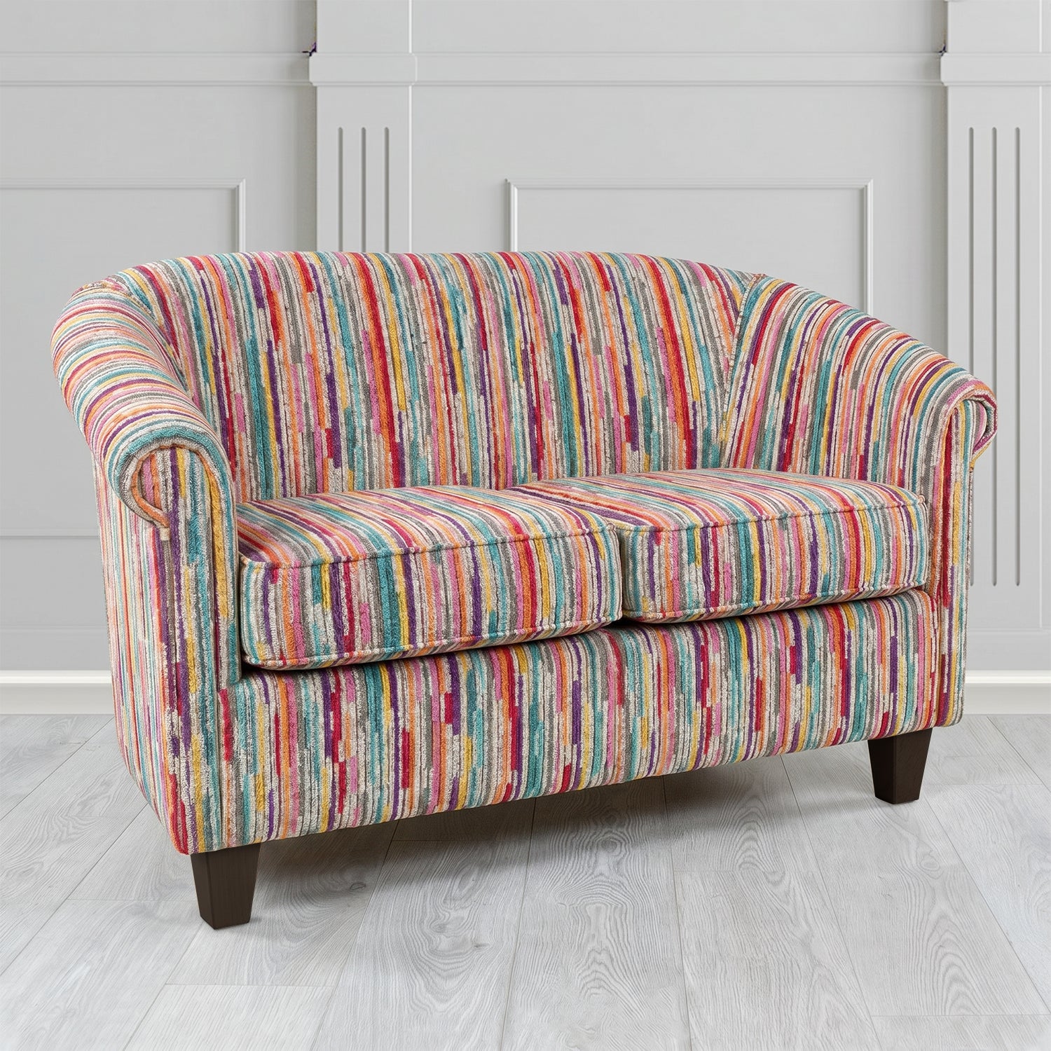 Siena 2 Seater Tub Sofa in Cristina Marrone Extravaganza Stripe Fabric