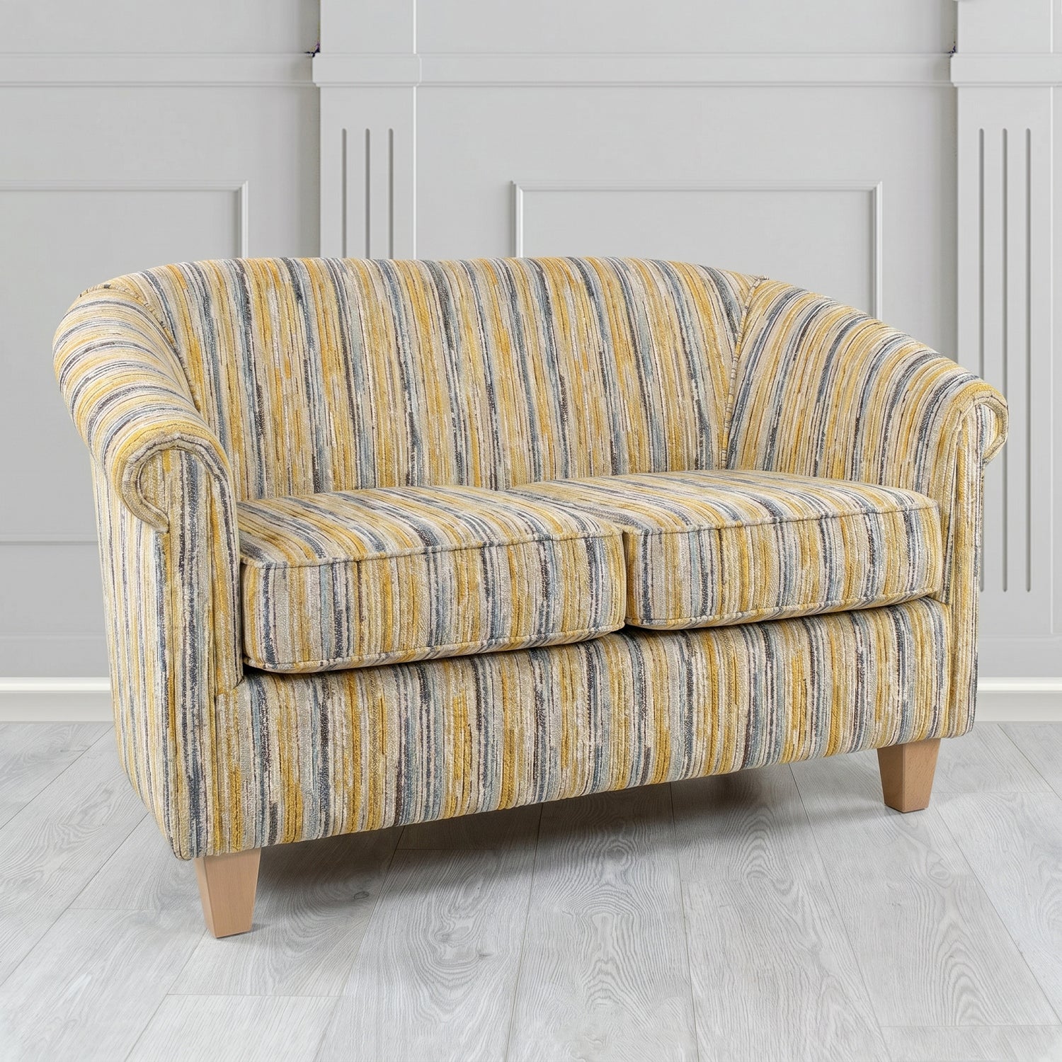 Siena 2 Seater Tub Sofa in Cristina Marrone Extravaganza Stripe Fabric