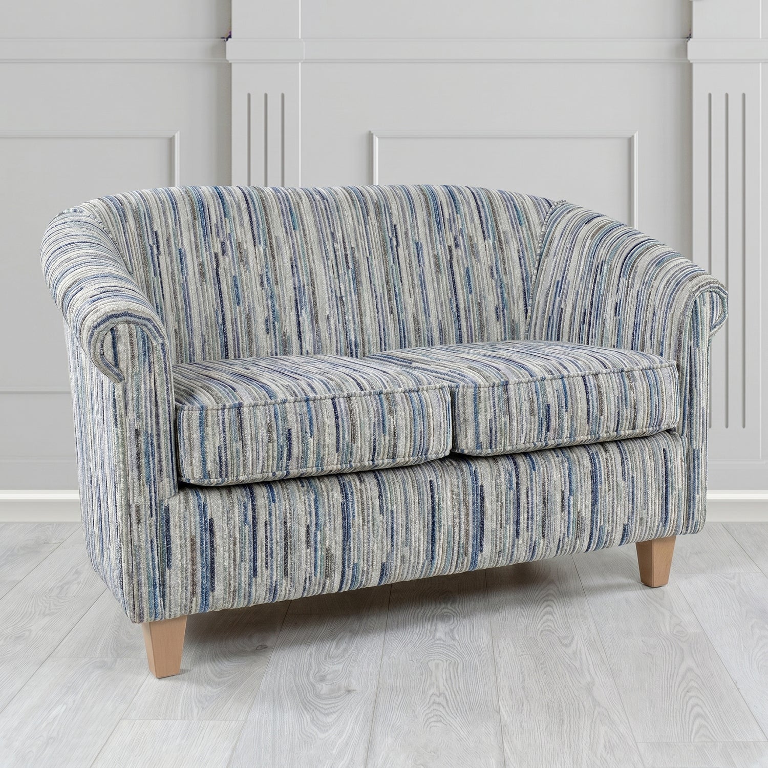 Siena 2 Seater Tub Sofa in Cristina Marrone Extravaganza Stripe Fabric