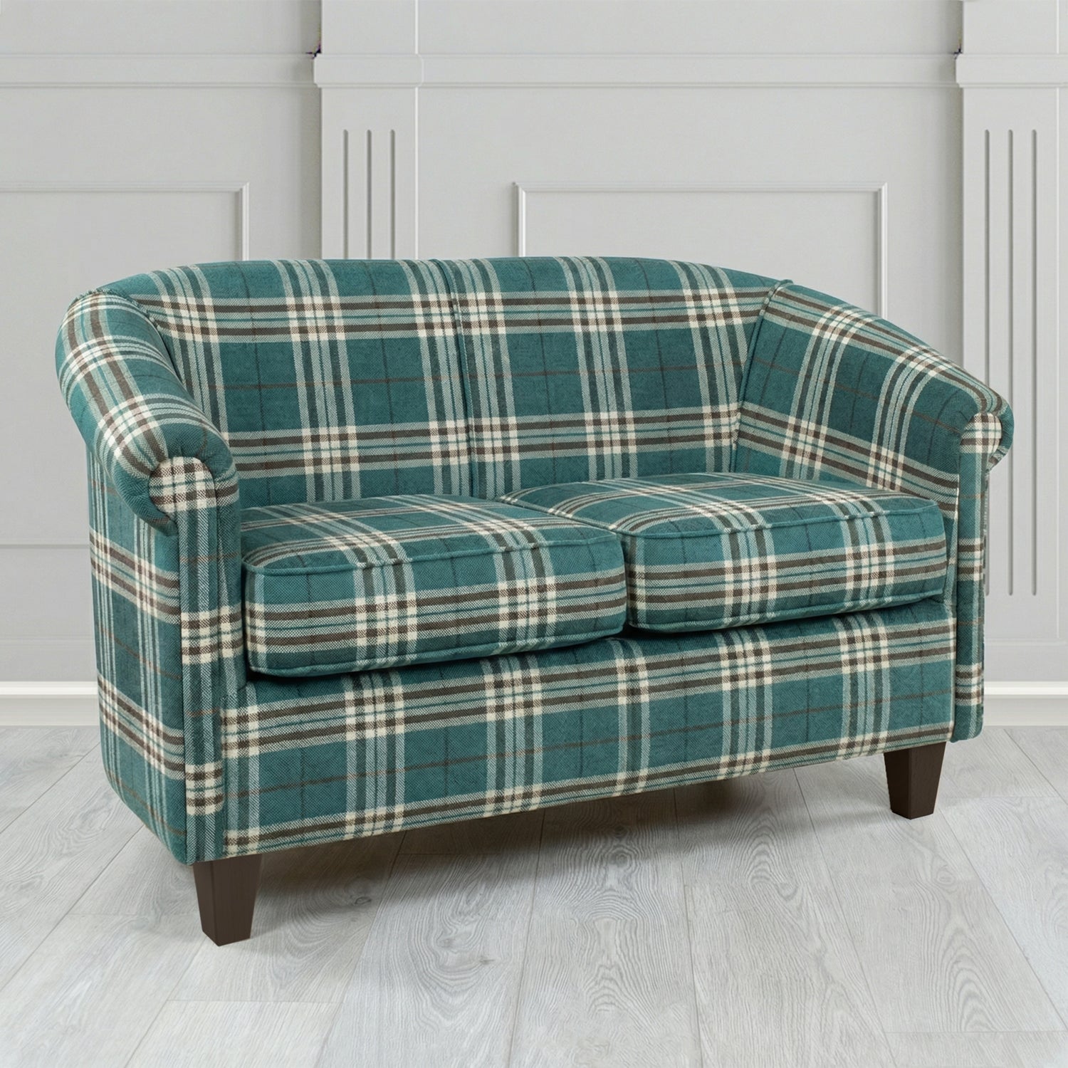 Siena 2 Seater Tub Sofa in Panaz Fabrics Hunter Check Crib 5 Tartan Pattern Fabric