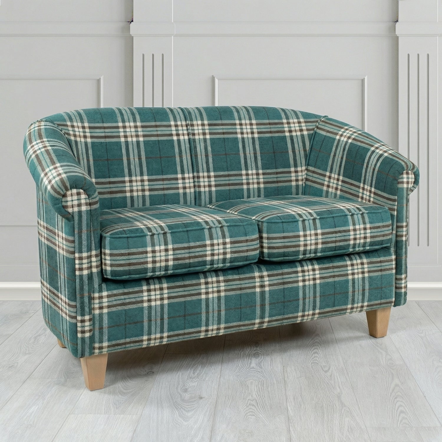Siena 2 Seater Tub Sofa in Panaz Fabrics Hunter Check Crib 5 Tartan Pattern Fabric