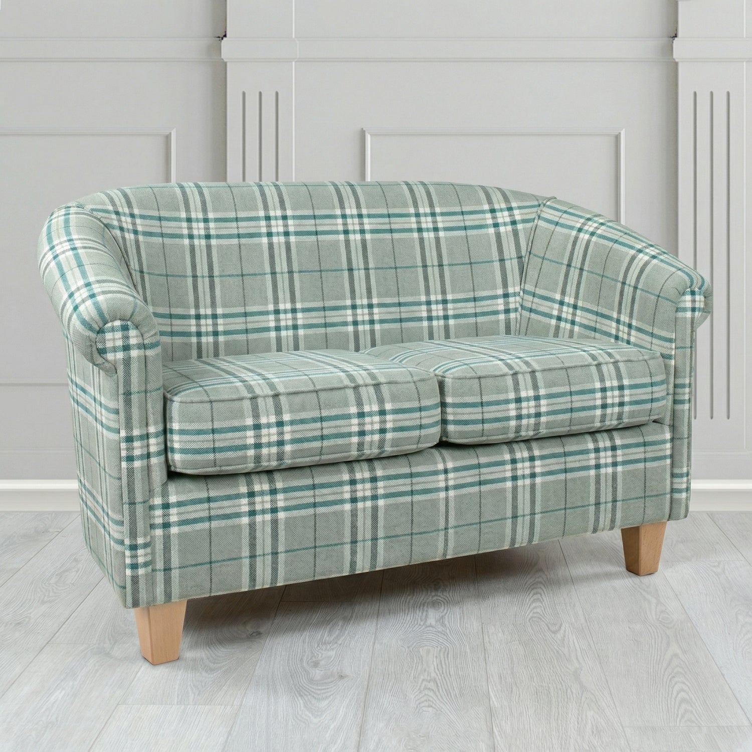 Siena 2 Seater Tub Sofa in Panaz Fabrics Hunter Check Crib 5 Tartan Pattern Fabric