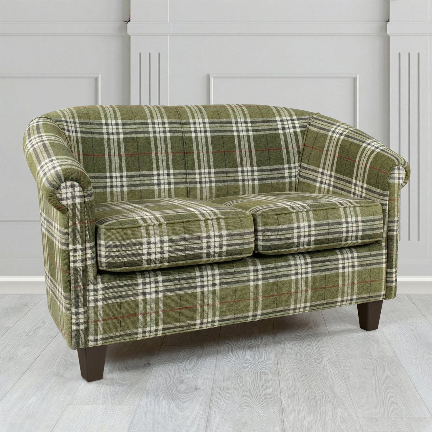 Siena 2 Seater Tub Sofa in Panaz Fabrics Hunter Check Crib 5 Tartan Pattern Fabric
