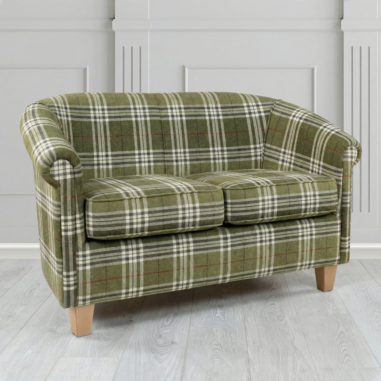 Siena 2 Seater Tub Sofa in Panaz Fabrics Hunter Check Crib 5 Tartan Pattern Fabric