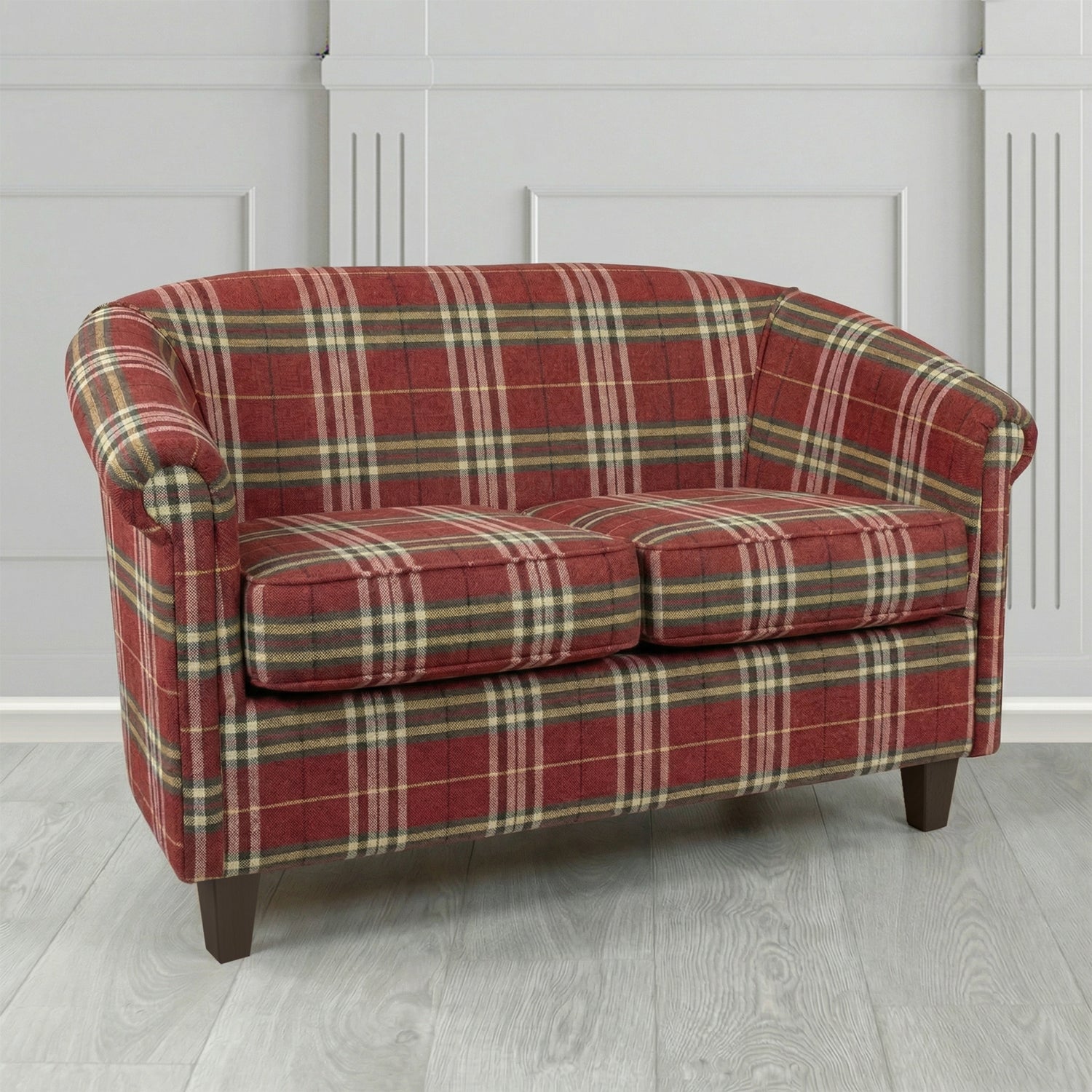 Siena 2 Seater Tub Sofa in Panaz Fabrics Hunter Check Crib 5 Tartan Pattern Fabric