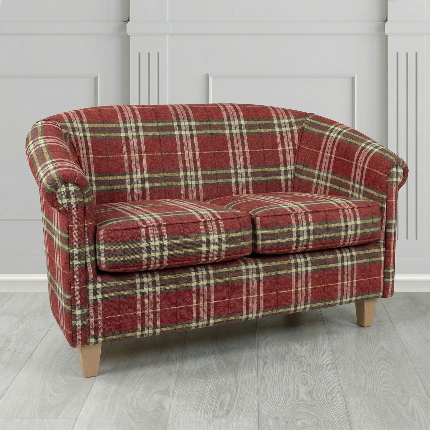 Siena 2 Seater Tub Sofa in Panaz Fabrics Hunter Check Crib 5 Tartan Pattern Fabric