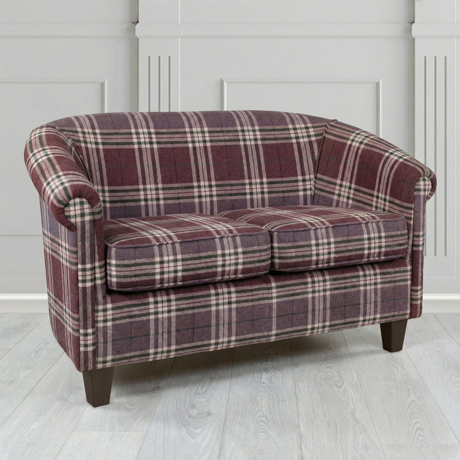 Siena 2 Seater Tub Sofa in Panaz Fabrics Hunter Check Crib 5 Tartan Pattern Fabric