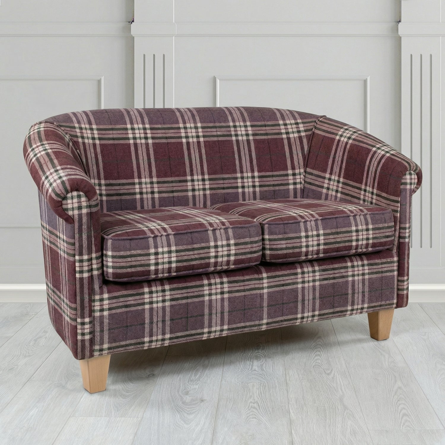 Siena 2 Seater Tub Sofa in Panaz Fabrics Hunter Check Crib 5 Tartan Pattern Fabric