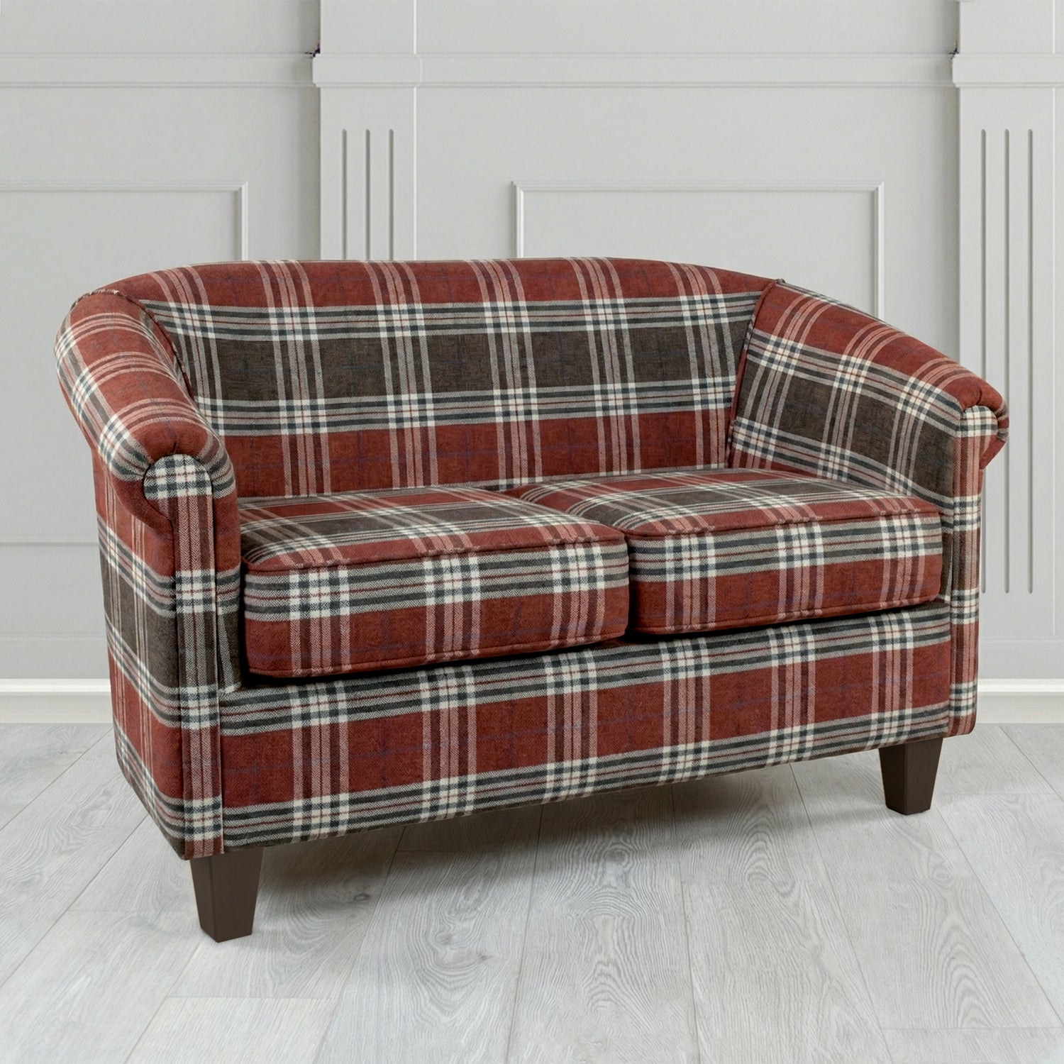 Siena 2 Seater Tub Sofa in Panaz Fabrics Hunter Check Crib 5 Tartan Pattern Fabric