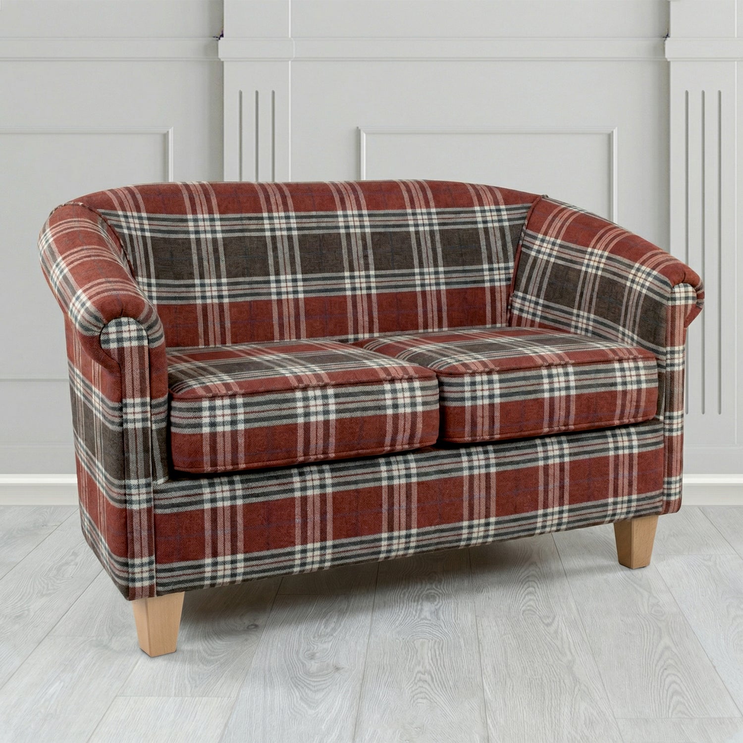 Siena 2 Seater Tub Sofa in Panaz Fabrics Hunter Check Crib 5 Tartan Pattern Fabric