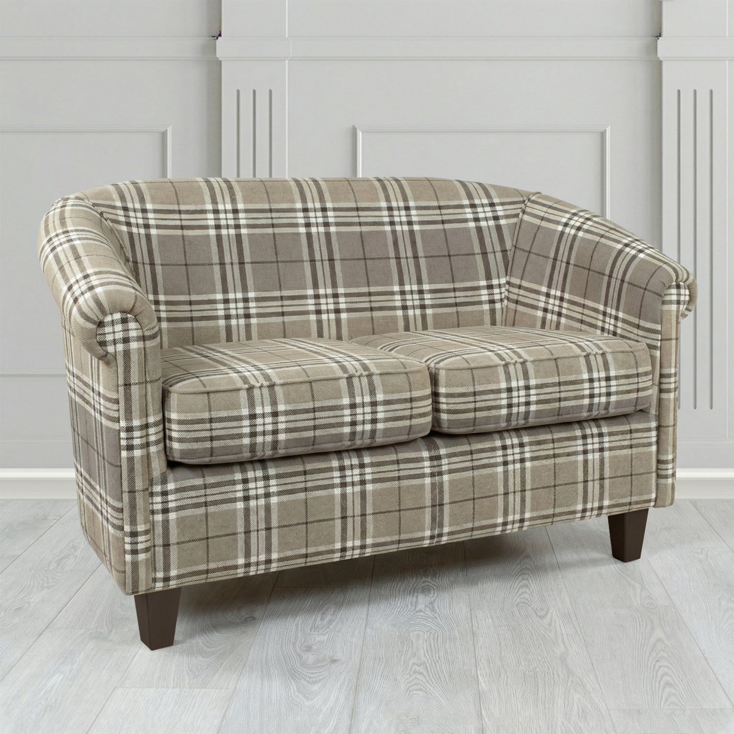 Siena 2 Seater Tub Sofa in Panaz Fabrics Hunter Check Crib 5 Tartan Pattern Fabric