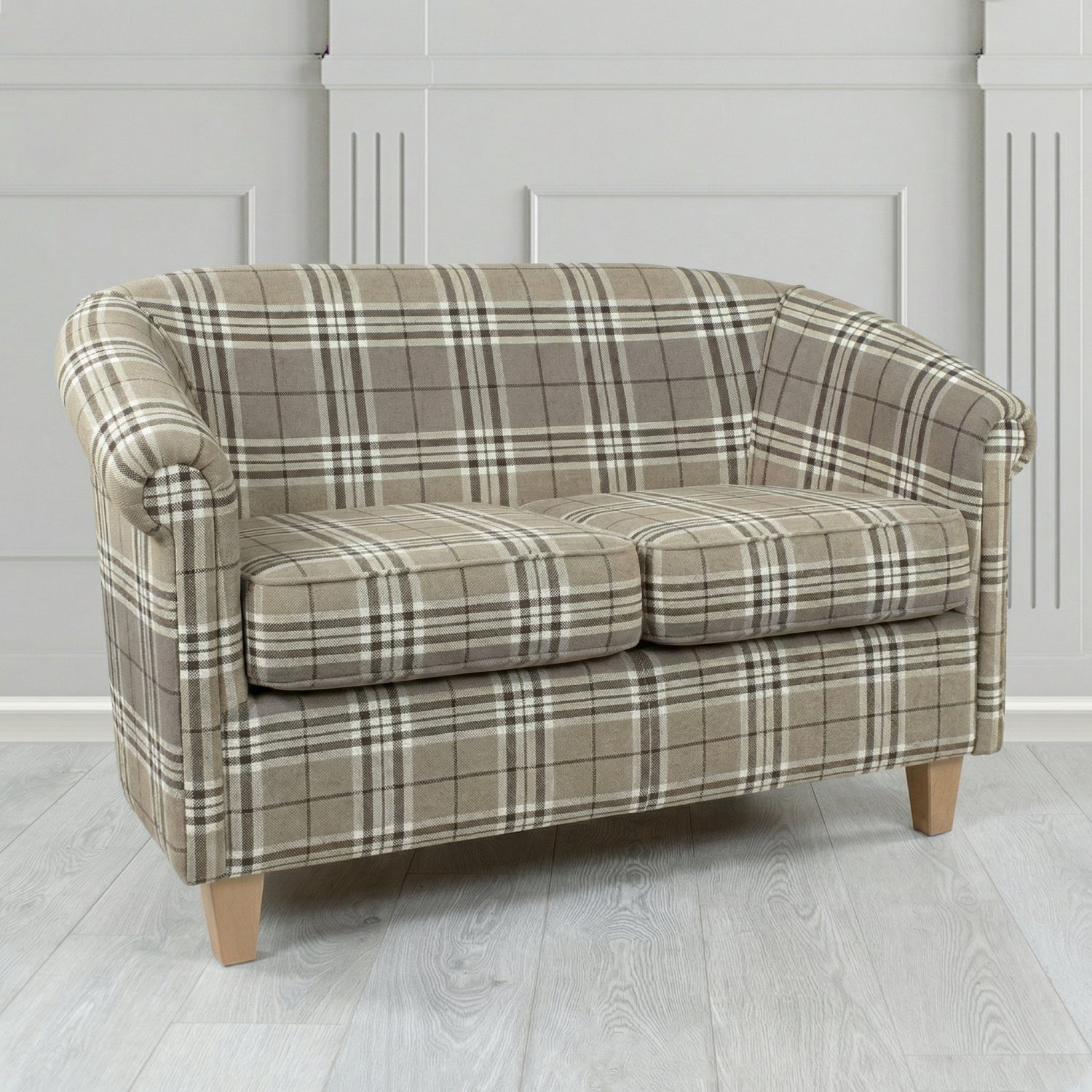 Siena 2 Seater Tub Sofa in Panaz Fabrics Hunter Check Crib 5 Tartan Pattern Fabric