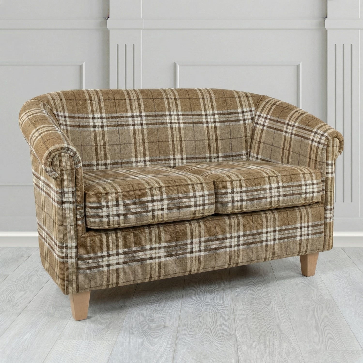 Siena 2 Seater Tub Sofa in Panaz Fabrics Hunter Check Crib 5 Tartan Pattern Fabric
