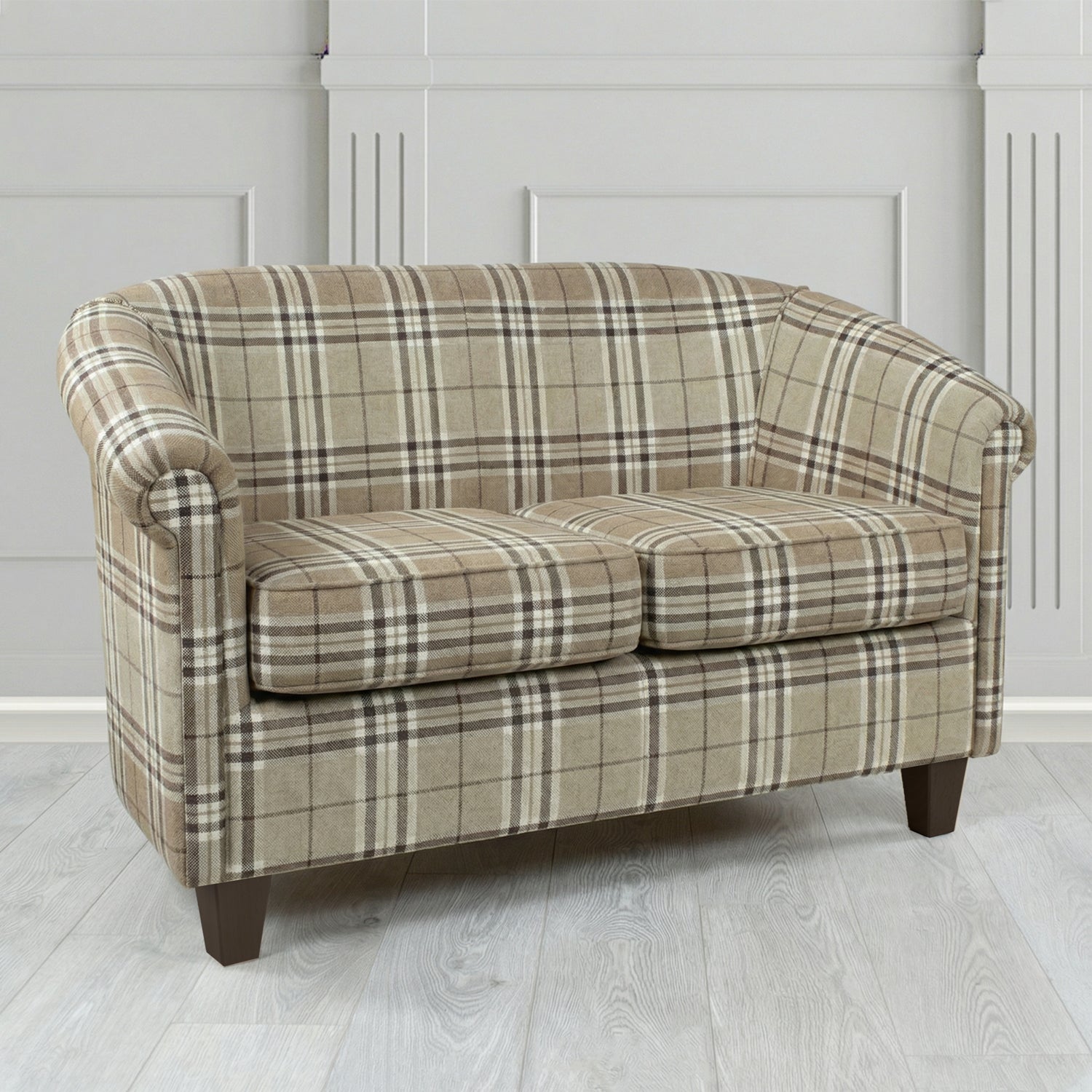 Siena 2 Seater Tub Sofa in Panaz Fabrics Hunter Check Crib 5 Tartan Pattern Fabric
