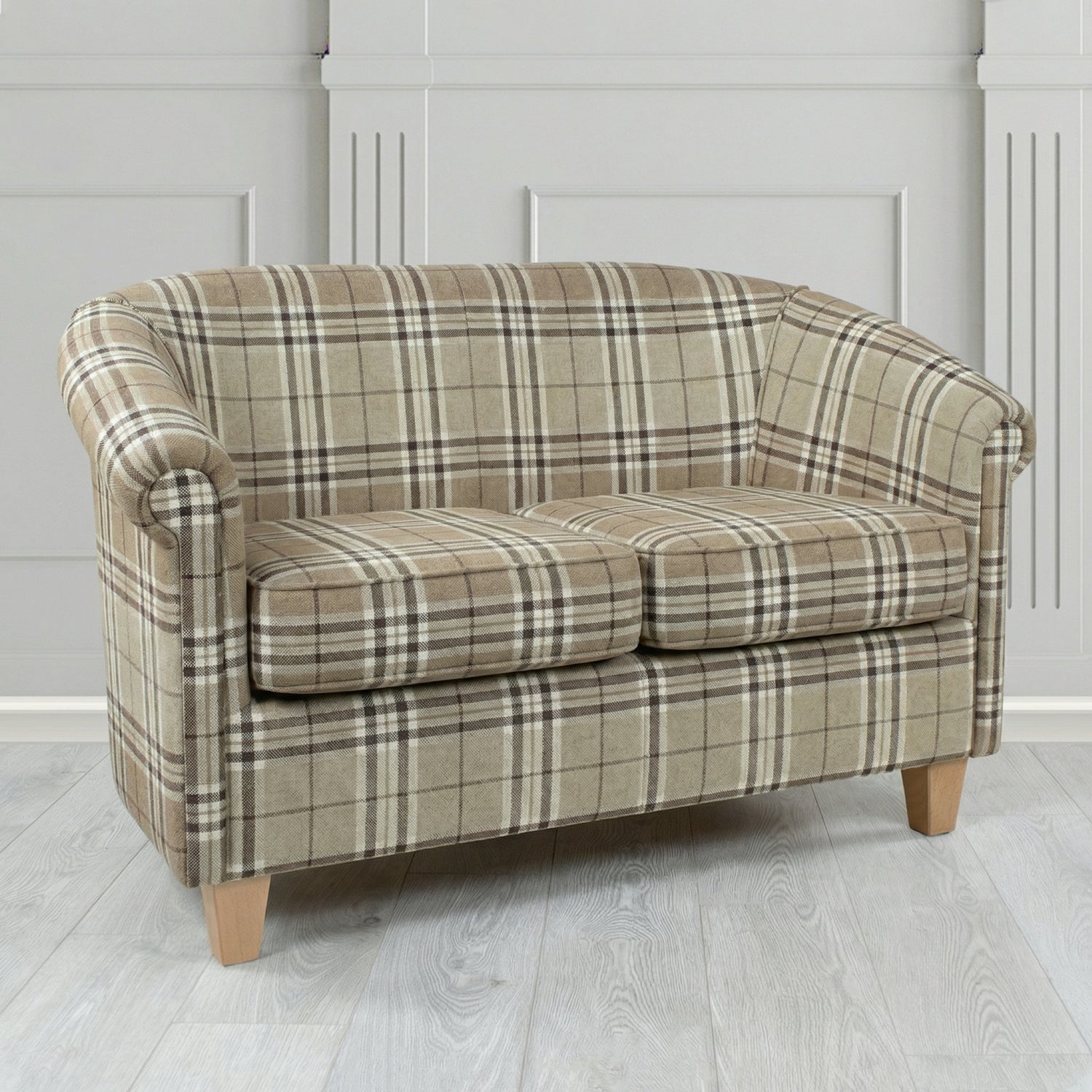 Siena 2 Seater Tub Sofa in Panaz Fabrics Hunter Check Crib 5 Tartan Pattern Fabric