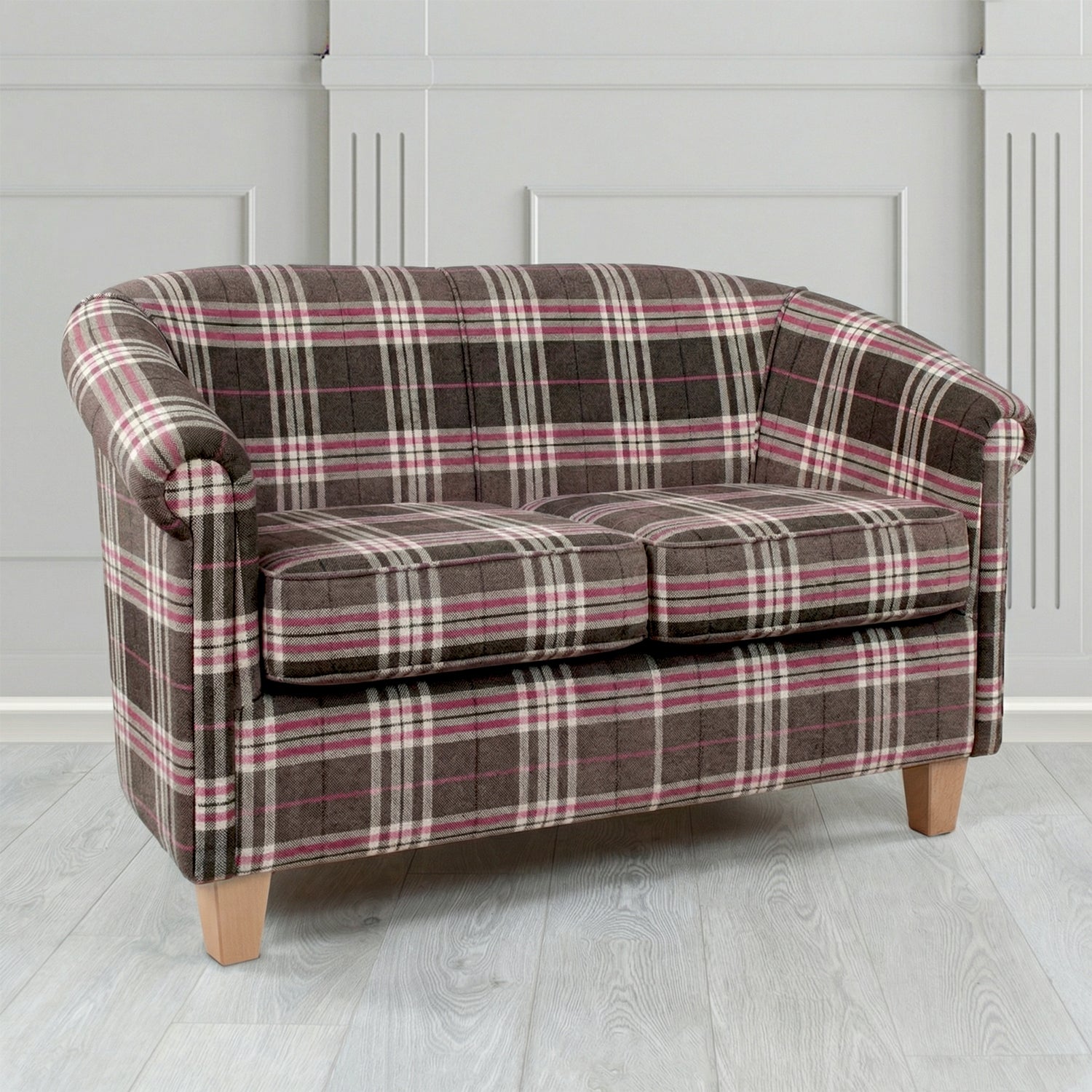 Siena 2 Seater Tub Sofa in Panaz Fabrics Hunter Check Crib 5 Tartan Pattern Fabric