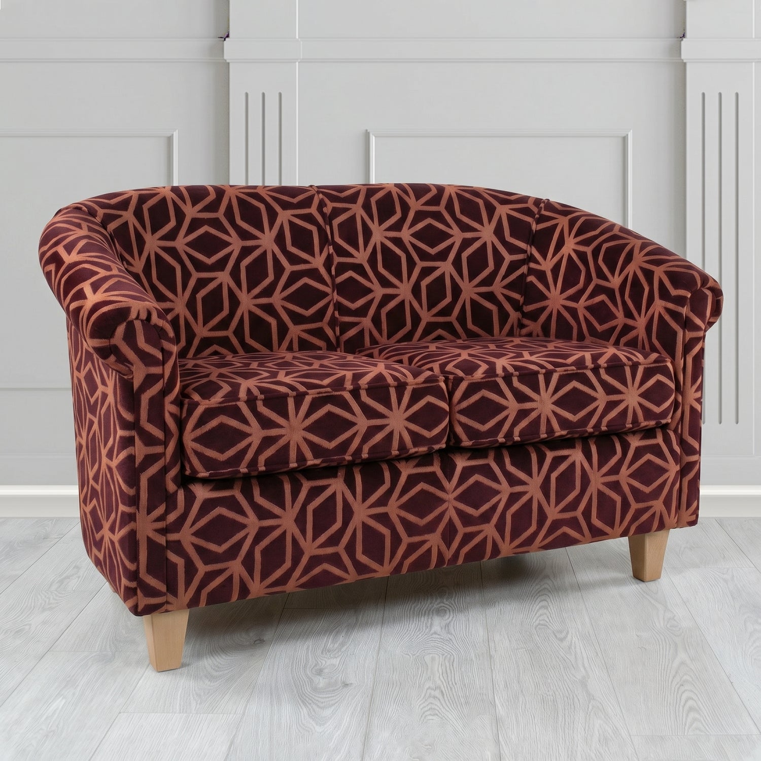 Siena 2 Seater Tub Sofa in Panaz Fabrics Lexington Corinthia Geometric Crib 5 Velvet Fabric